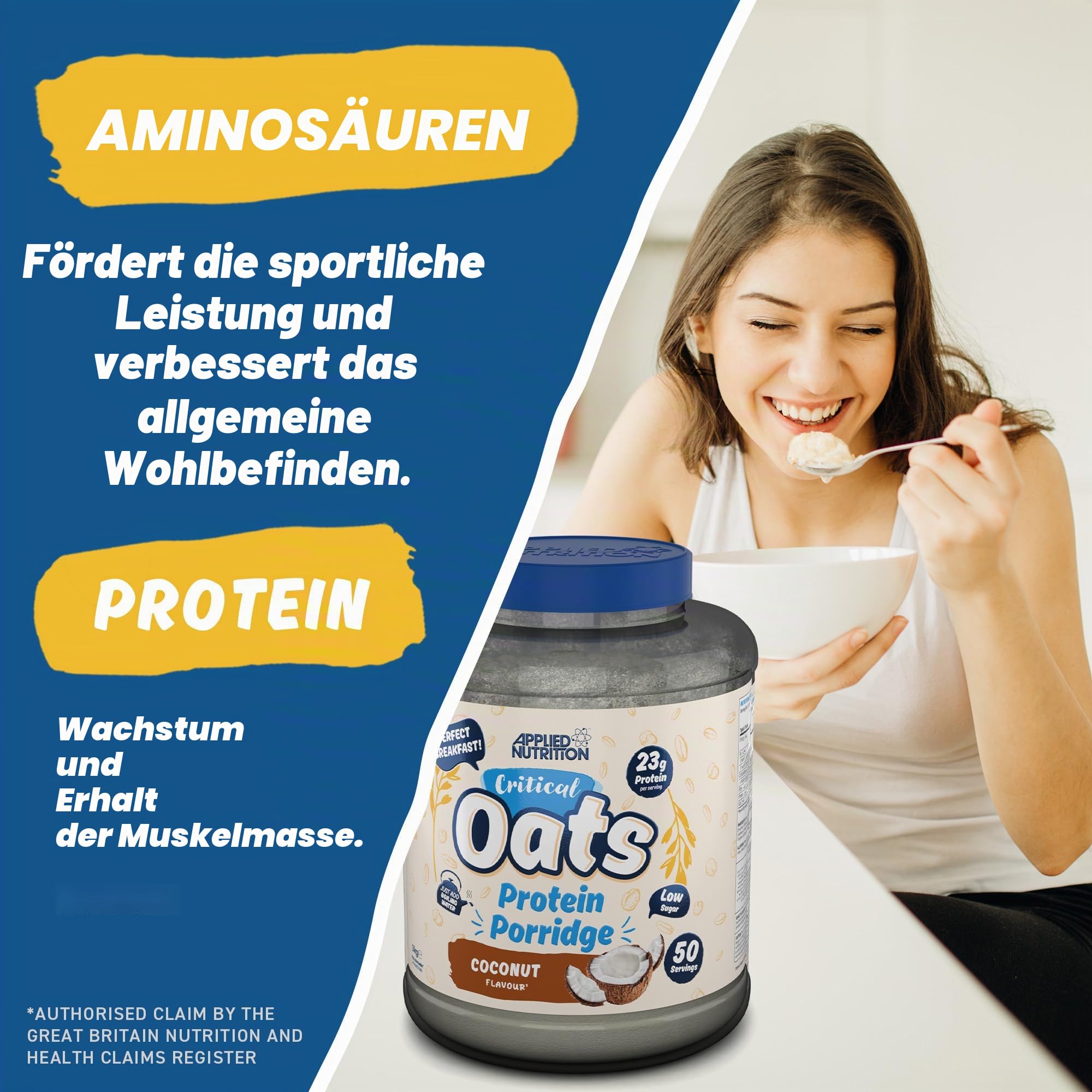 Applied Nutrition Protein Porridge Critical Oats - Whey Protein Mischung | ISO-XP Proteinisolat, Aminosäuren, Einfaches Mischen (3Kg, Coconut)