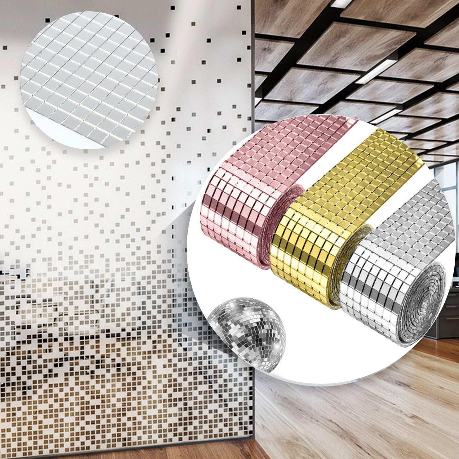 GIONAR 4392 mattonelle autoadesive a mosaico a specchio in vero vetro, per fai da te, decorazione fai da te, palla da discoteca, decorazione per la casa, mini specchi quadrati adesivi 5 mm x 5 mm