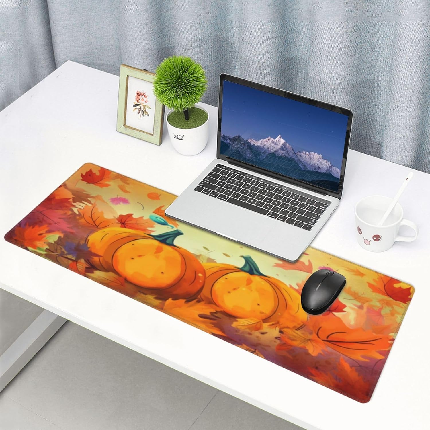 Fall Pumpkins Maple Large Mouse Pad, 31.5 X 11.8 Inch Rubber Base Gaming Mousepad, Long Keyboard Pad Mouse Mat for School Office Home Desk Accessories