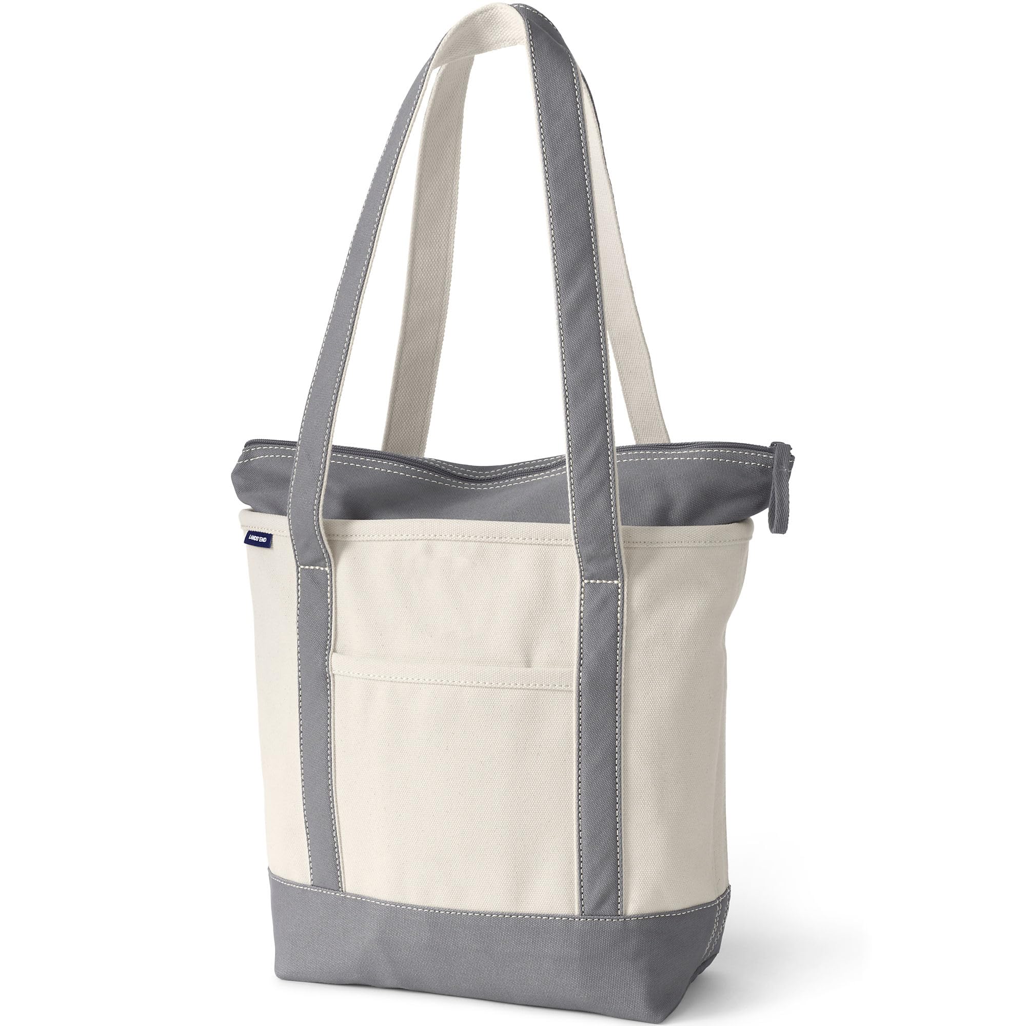 Lands' End Zip Top Long Handle Canvas Tote Bag