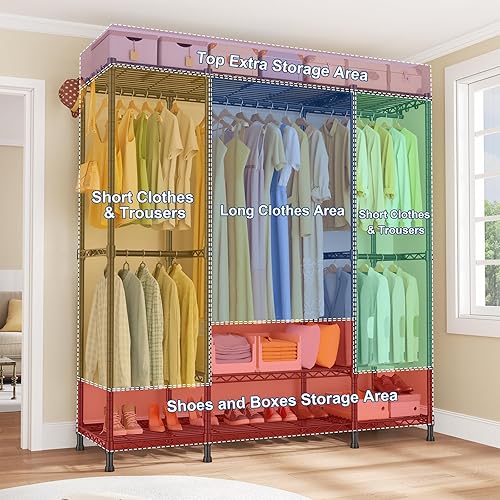 Miniatura 4 de Ulif E3 - Perchero de ropa resistente, sistema de organizador de armario independiente de 4 niveles con 5 estantes, organizador de armario de metal