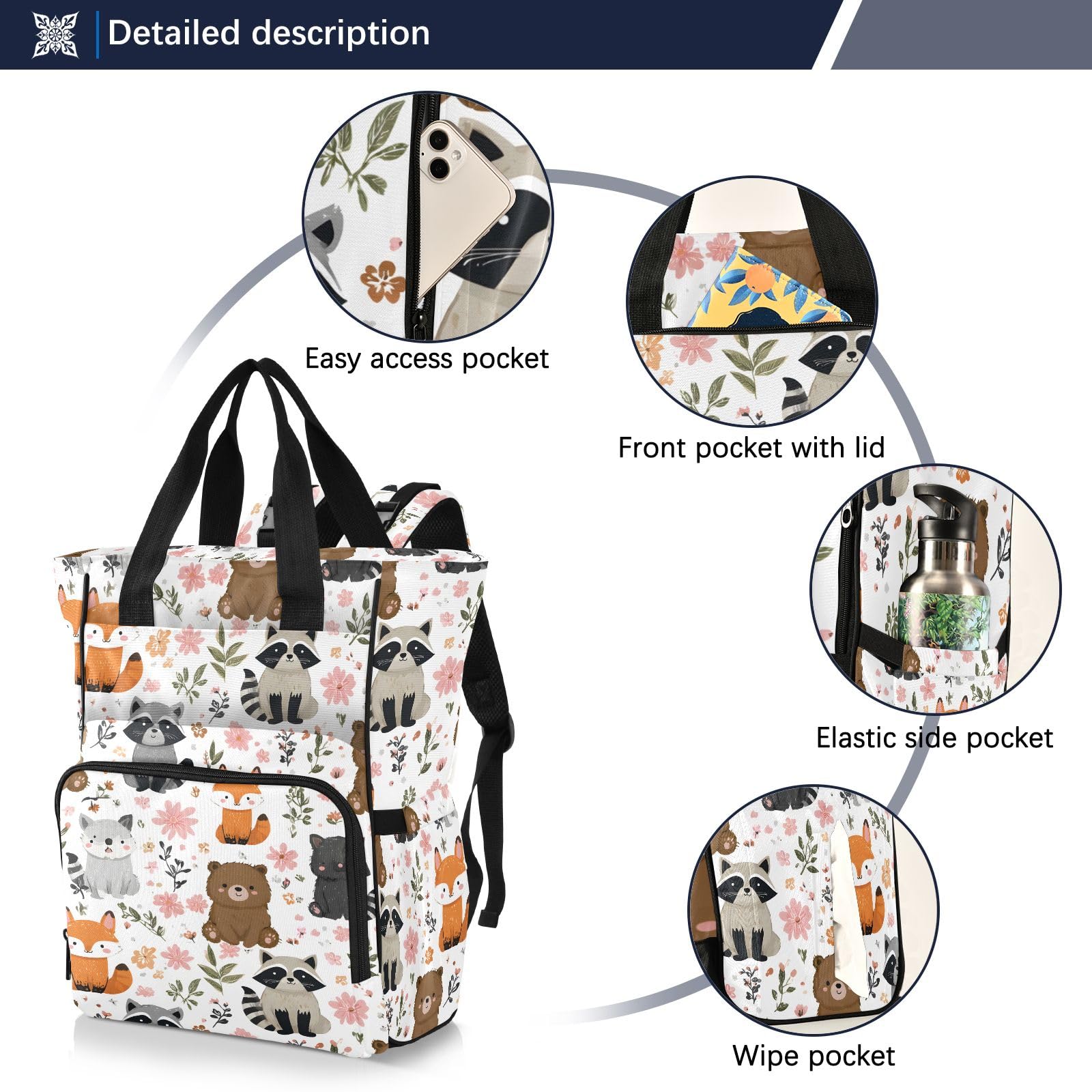 Mnsruu Borsa per pannolini per bambini con motivo animale carino zaino grande borsa impermeabile da viaggio borse per pannolini per mamme e papà