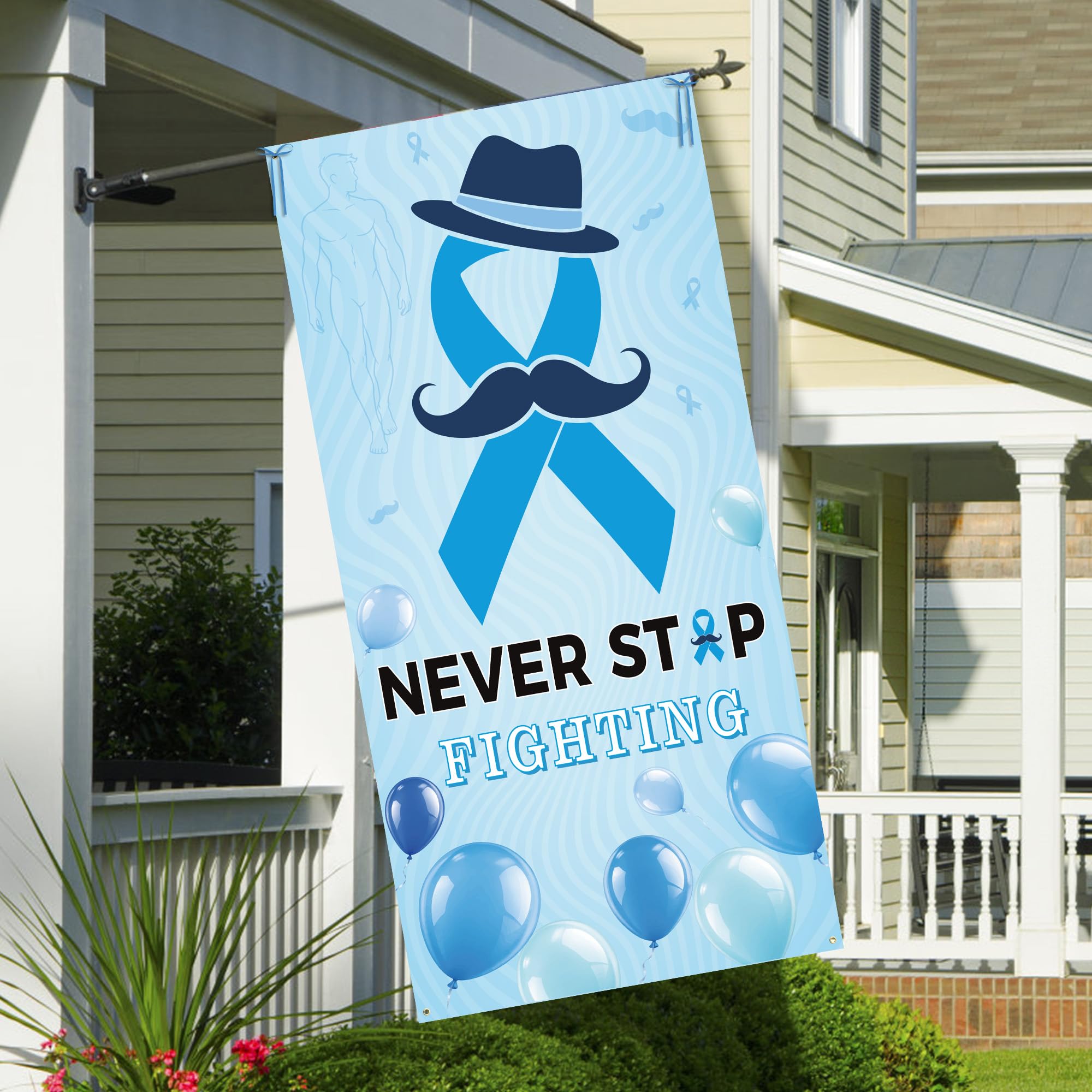 WANDIC Blue Ribbon Banner Prostate Colon Cancer Awareness Decorative Porch Banner 185×90cm for Charity Activity Public Event Decorations