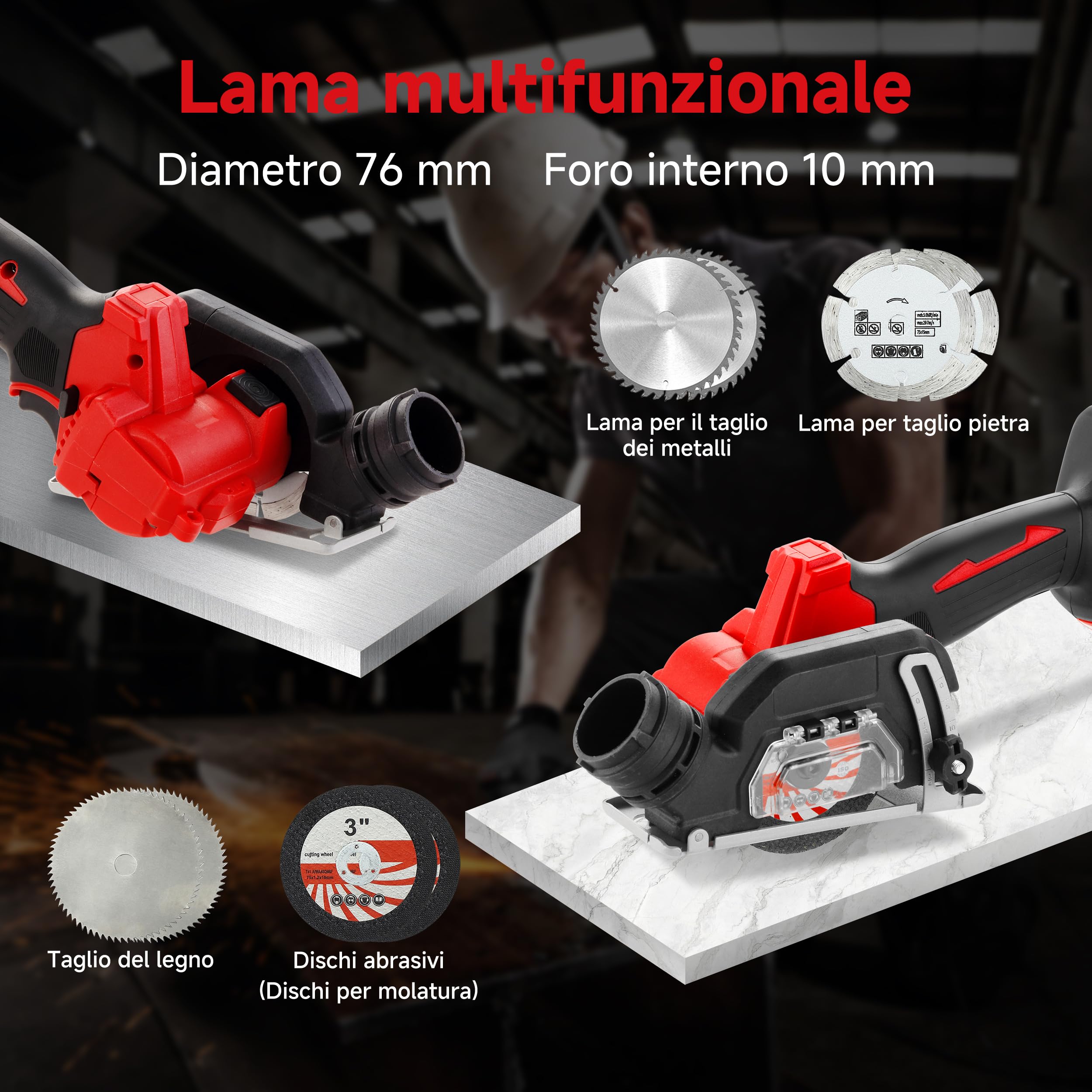 TEENO Sega Circolare con Guida Lasere丨Seghe Circolare per Legno 20000RPM | Profondità di Taglio 76mm丨Angolo di Taglio Regolabile丨8 Lame丨Motore in Rame Puro丨Adatta per Metallo, Legno e Piastrelle