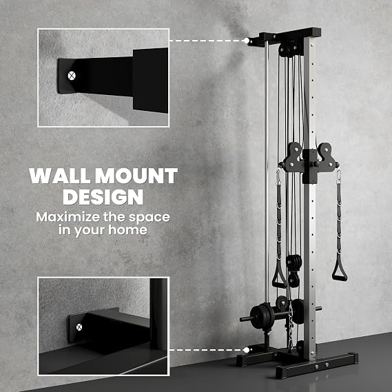 SPORTNOW Wall Mount Cable Machine 15 Positions Adjustable for Home Gym