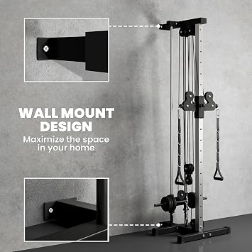 SPORTNOW Wall Mount Cable Machine 15 Positions Adjustable for Home Gym