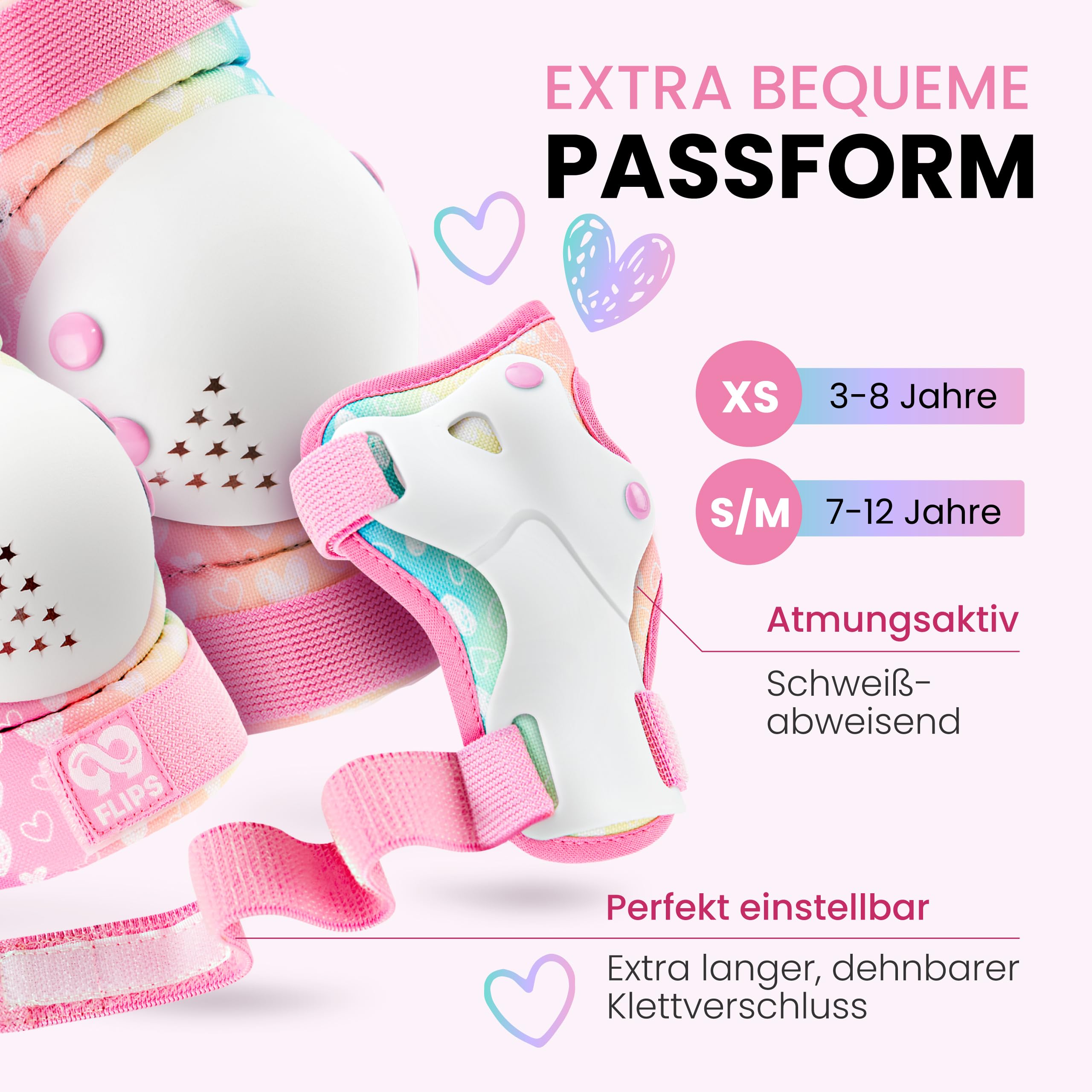 99FLIPS Inliner Schoner Kinder Set - TÜV Rheinland GS Zertifiziert [6er Set] mit Einhorn Beutel für Skateboard und Inline Skates - Knieschoner, Ellenbogen Schoner und Handschützer