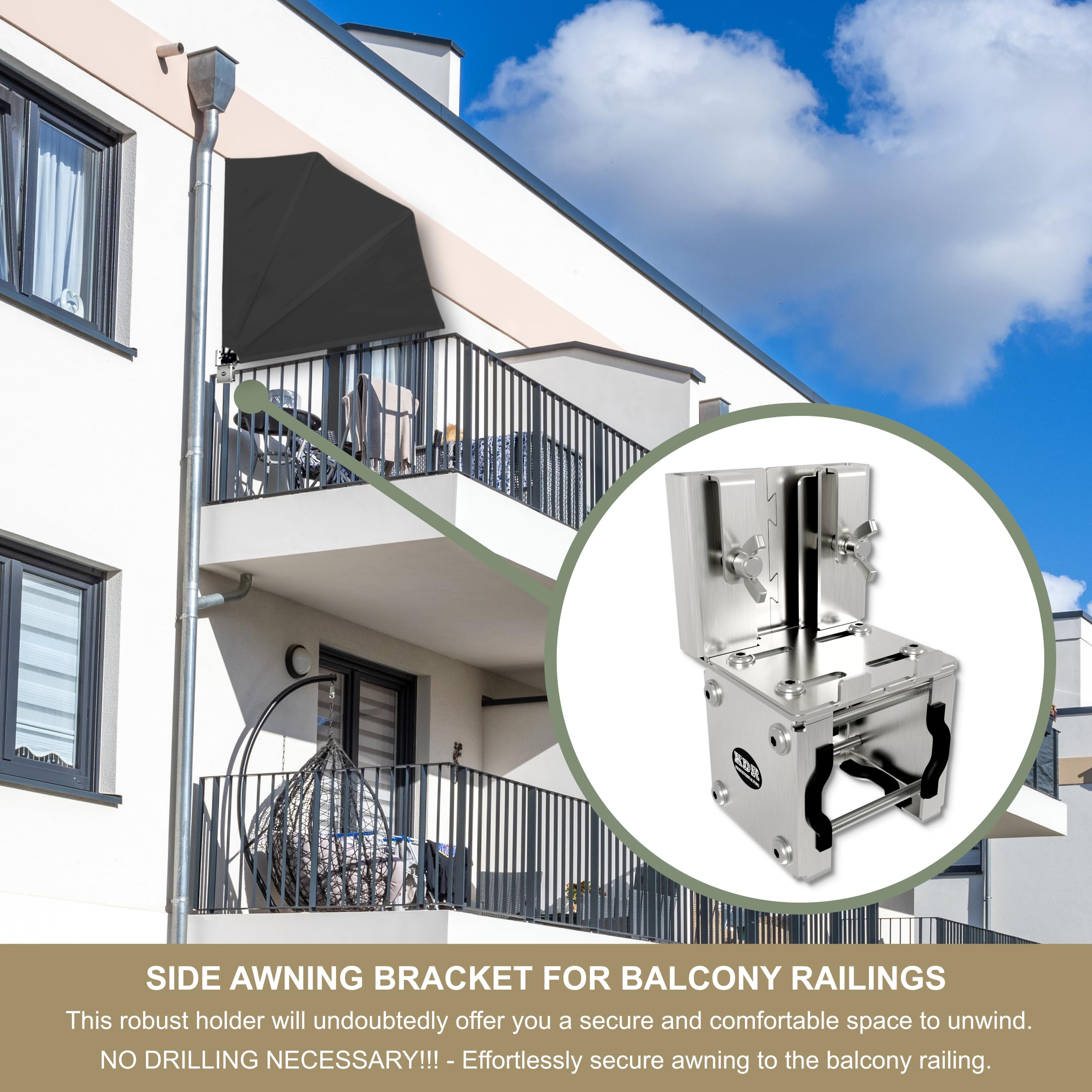 Uchwyt do wachlarza balkonowego ze stali nierdzewnej, na balustradę balkonową, okrągły i prostokątny, uchwyt wachlarzowy do wachlarzy balkonowych 160 cm x 160 cm, mocowanie markizy, bezpieczne