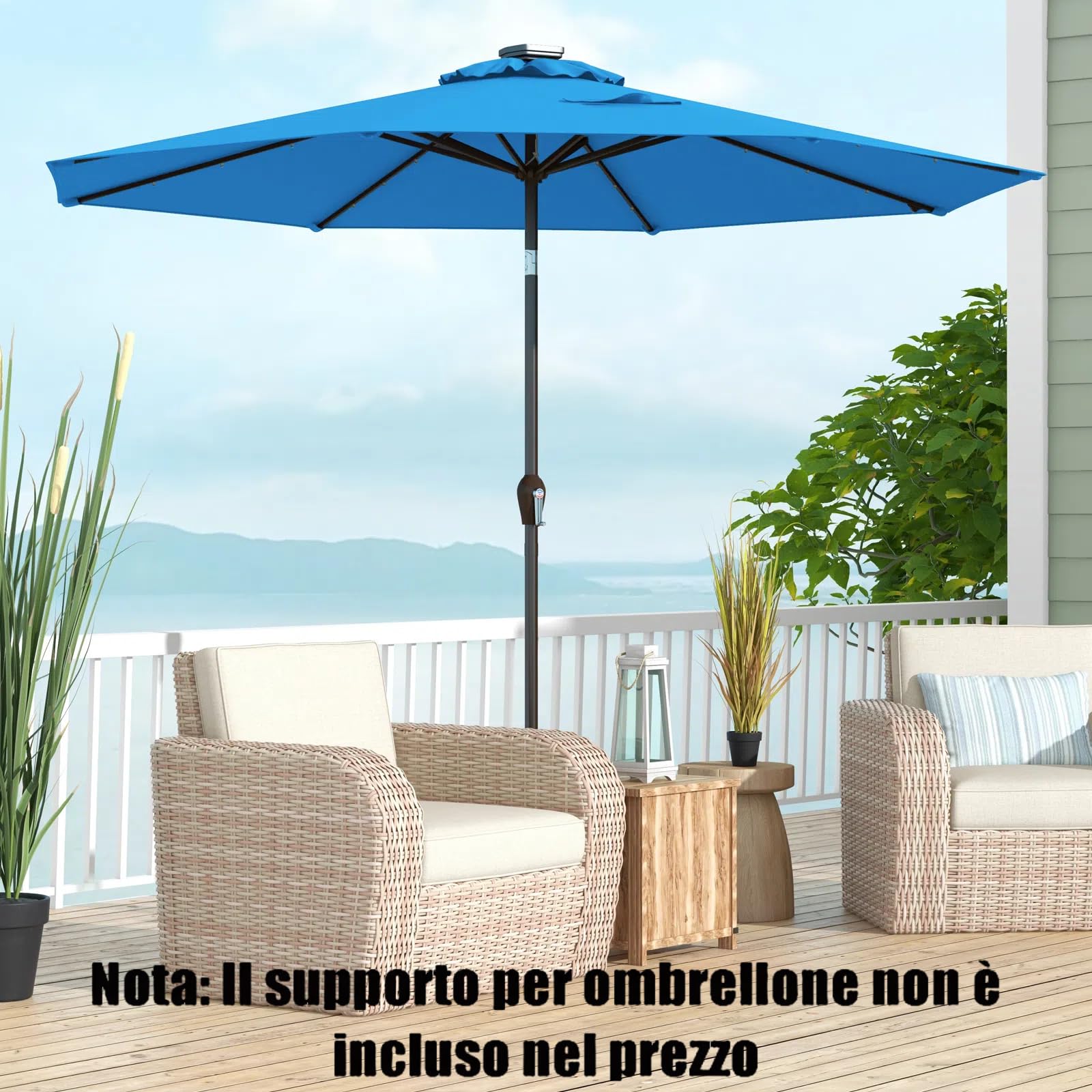 Ombrellone Da Giardino Ø300cm Con Luci LED Solari - Inclinabile Per Patio E Spiaggia