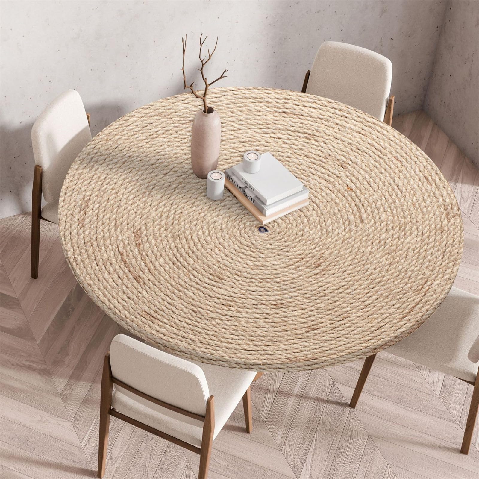 Morbuy Mantel Elastico Ajustable Redondo, Estilo Tejido Patrón 3D Mantel Impermeable Antimanchas con Borde Elástico Manteles Mesa Redonda para Fiesta Cocina (Diámetro 80cm,Estilo 1)
