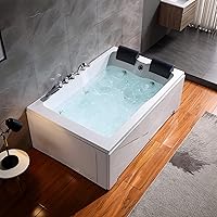 Vista 17 de Empava - Tina de hidromasaje rectangular de 1.50 m de acrílico para nicho con centro de drenaje - Tina de remojo con chorro y grifo en cascada