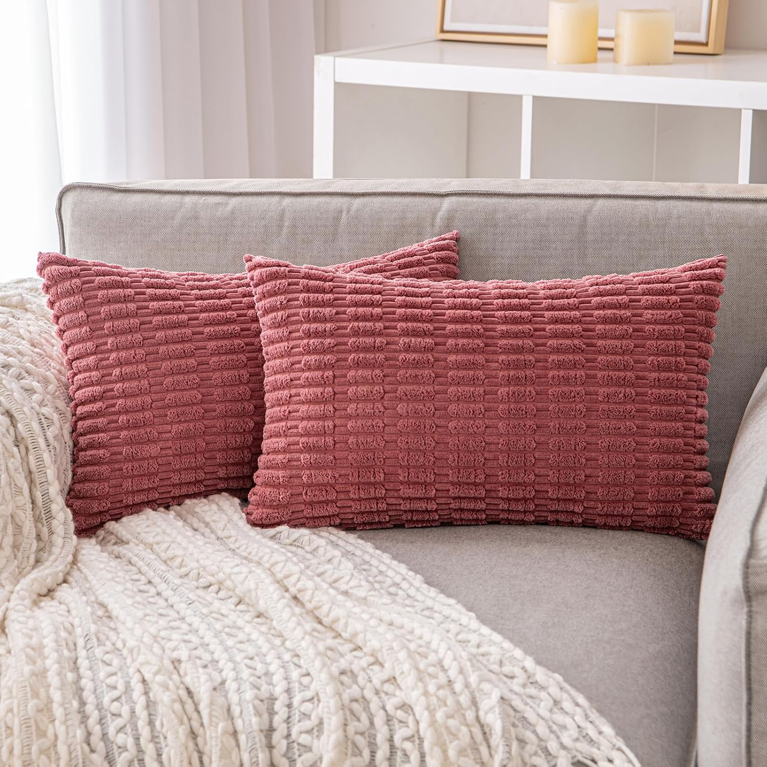 ANRODUO Pack of 2 Cranberry Red Decorative Throw Pillow