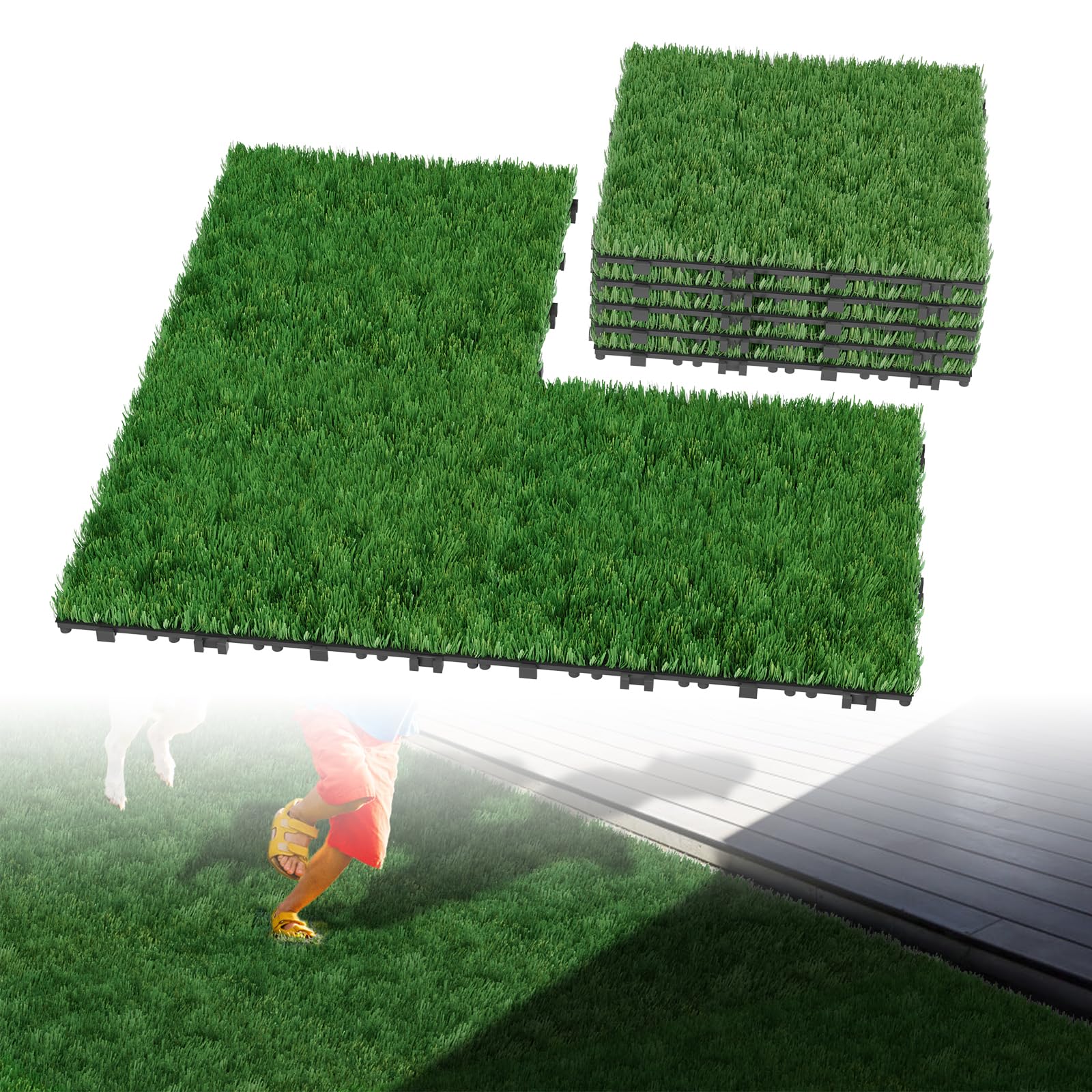 UISEBRT Césped artificial, 11 piezas, 30 x 30 cm, alfombra de césped, alfombra para exteriores, 4 cm de grosor, material de polietileno, césped artificial para balcón, jardín, terraza, césped de