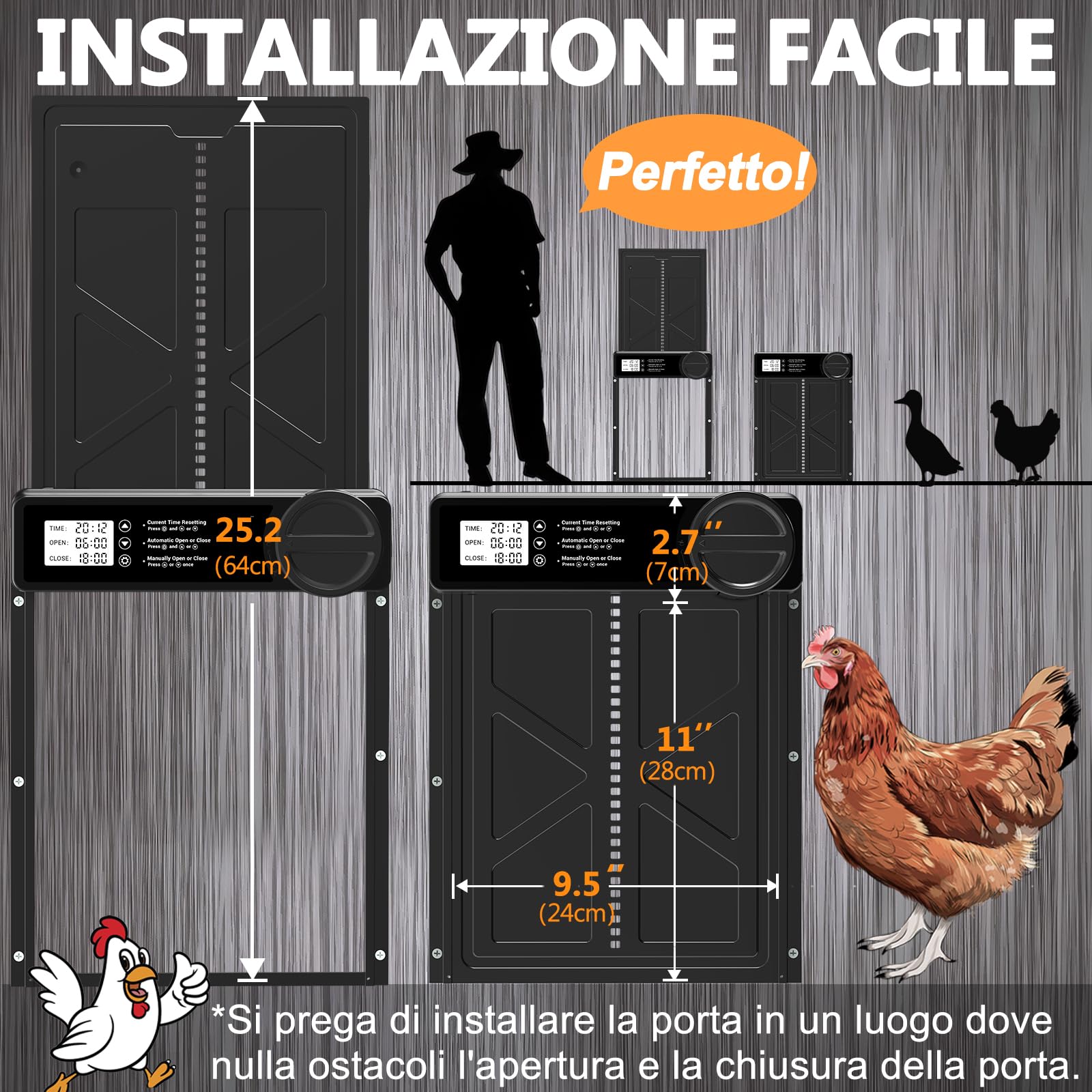 INNOLAND Porta Pollaio Automatica - Grande, Porta Automatica per Pollaio in Lega di Alluminio | Anti-Pizzicamento | Manuale e Timer | Grande Display, Porta per Pollaio Automatica Alimentata a Batteria