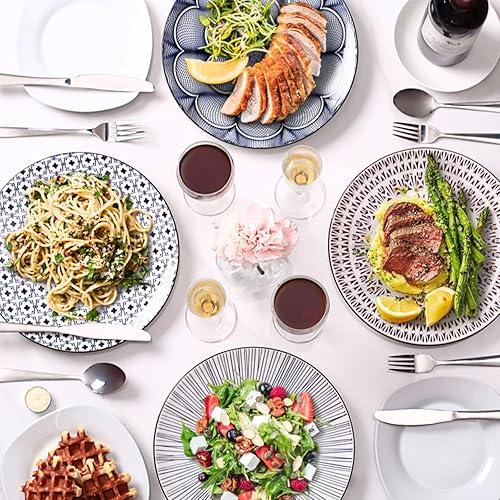 Miniatura 6 de ZOOFOX Juego de 6 platos llanos de cerámica, platos redondos de cerámica de 7 pulgadas, diseño de artes abstractas, platos de postre para