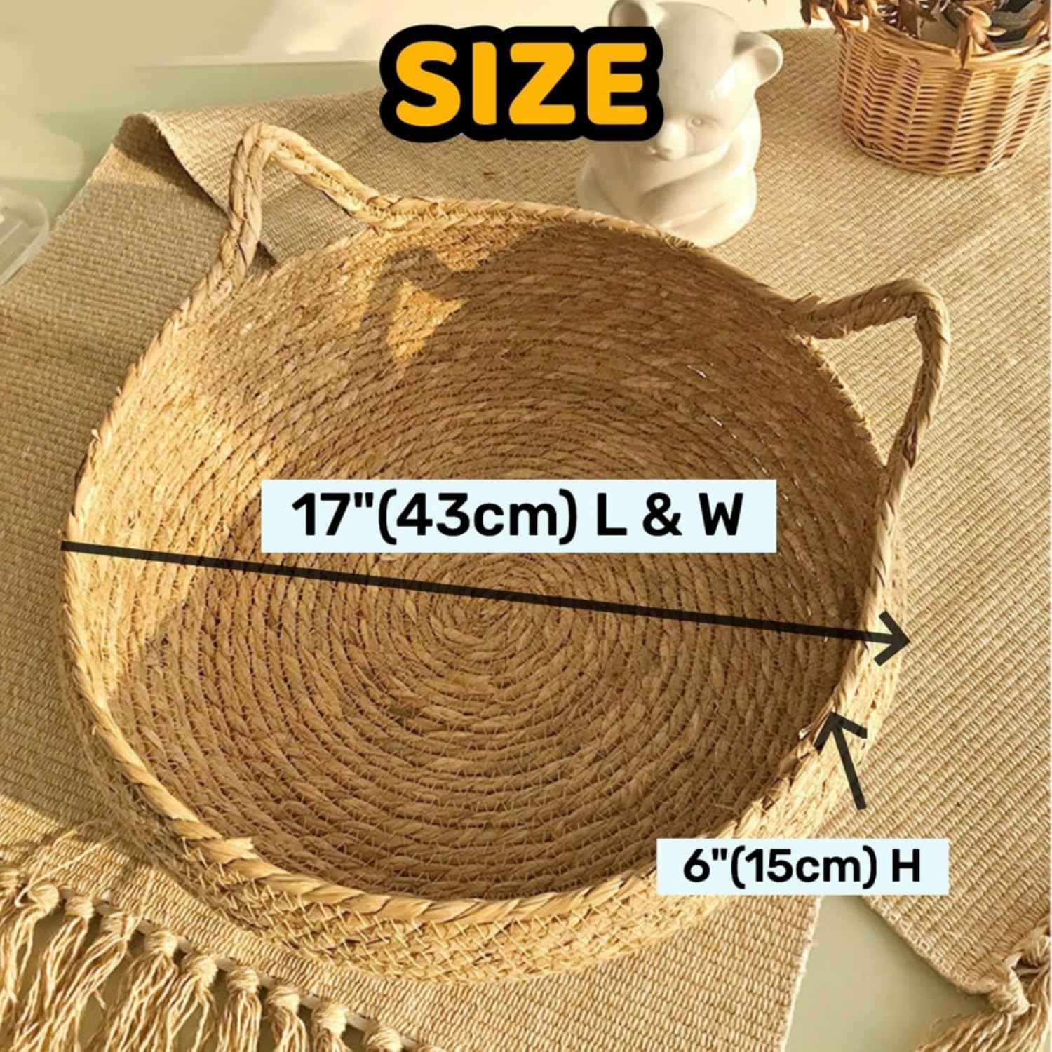 سرير قطط طبيعي مع وسادة، سرير قطط منسوج للقطط في الاماكن المغلقة، بيت حيوانات اليفة منسوج مصنوع يدويا بتصميم اوراق كاتيل مضفرة مع وسادة ناعمة، سرير كبير للقطط مقاس 17 × 17 انش