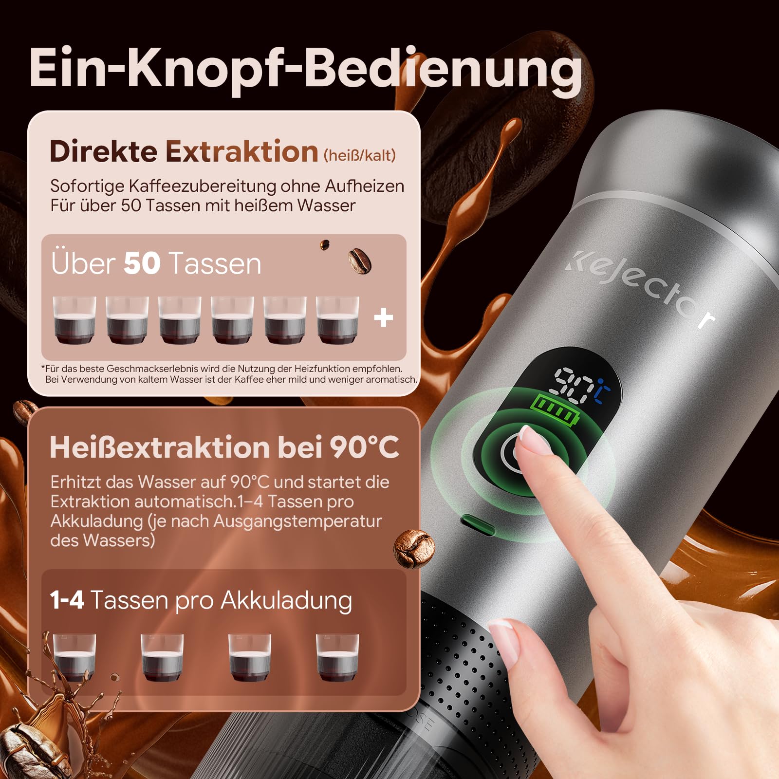 kejector Cafetera portátil de viaje, máquina de café espresso nano para coche, compatible con café molido, cápsula para autocaravana, senderismo, camping, oficina, espresso de viaje
