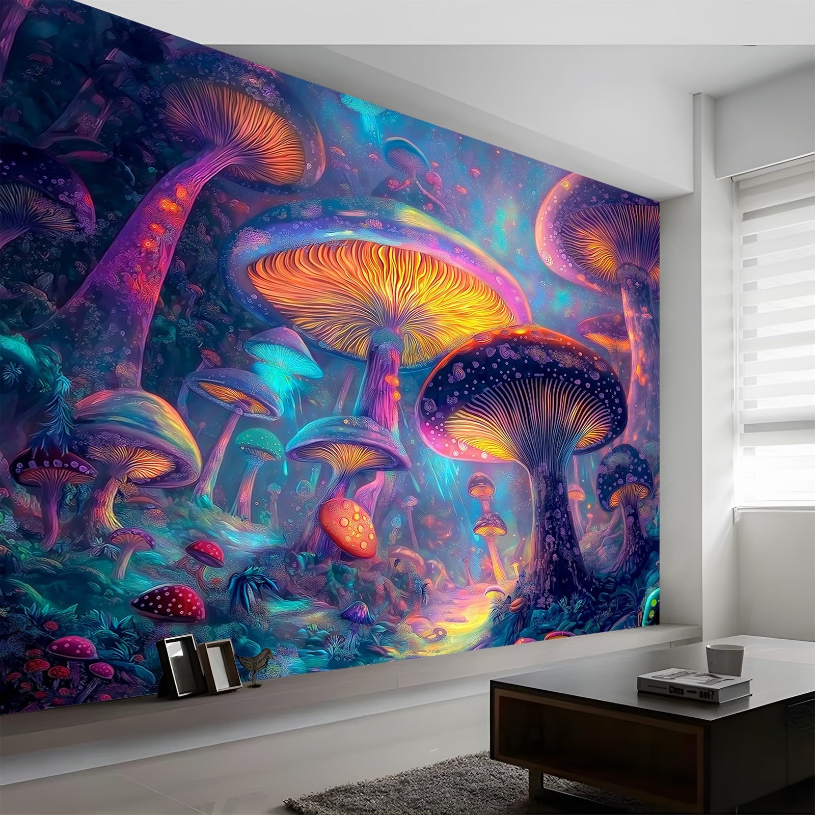 Panoramiczna tapeta fantasy kolorowy las grzyb 200 x 140 cm (szer. x wys.), gigantyczny plakat ścienny 3D nowoczesna tapeta dekoracja ścienna salon sypialnia sypialnia sypialnia biuro sypialnia tapety