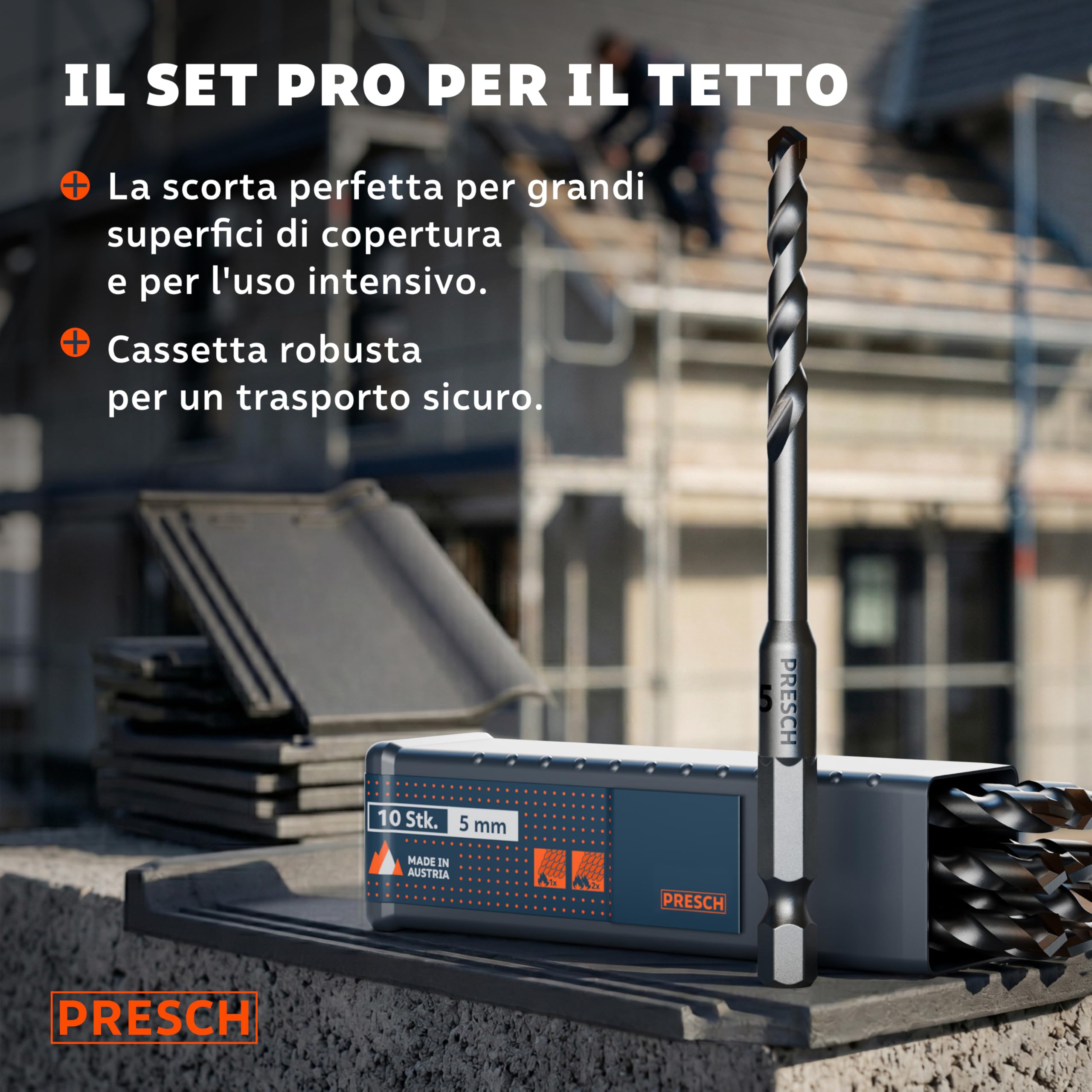 PRESCH Punte per Tegole 5mm (10 pz.) – Fori precisi in tegole dure - Punta con attacco esagonale in metallo duro – Punte per piastrelle estremamente robuste per ceramica, ardesia, granito e marmo