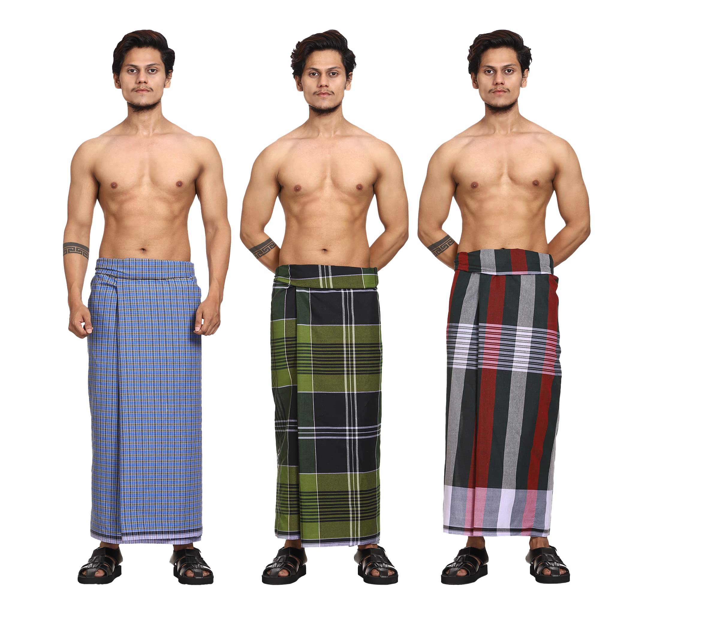 Cotton Stitched Lungis Pack Of 3 Ready To Wear (2.25Meter)