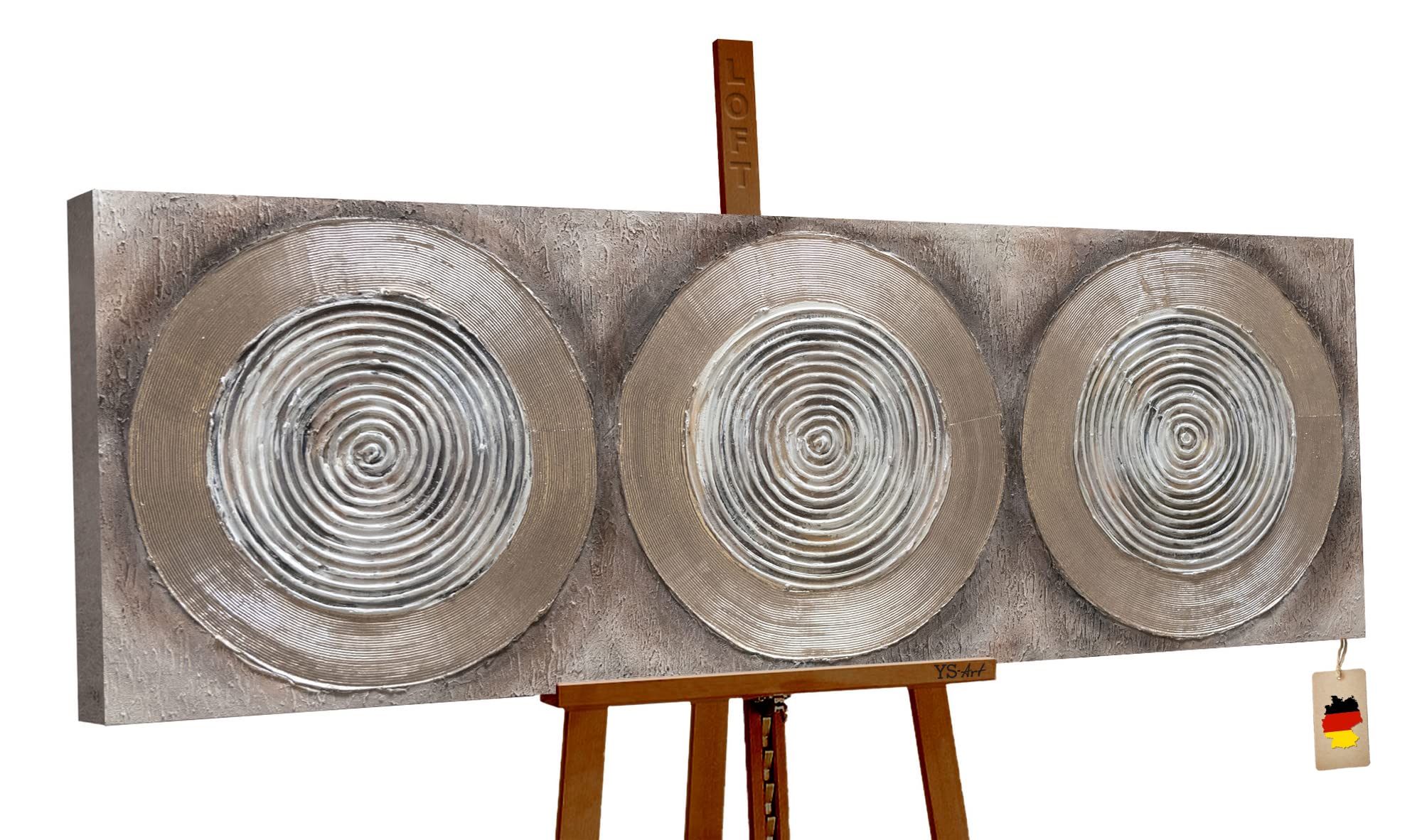 YS-Art Abstrakt Acryl Gemälde auf Leinwand Balance II handgemalt Wandbilder Wohnzimmer modern Wohndekor Design Bild braun grau horizontal echte Kunst 150x50 cm