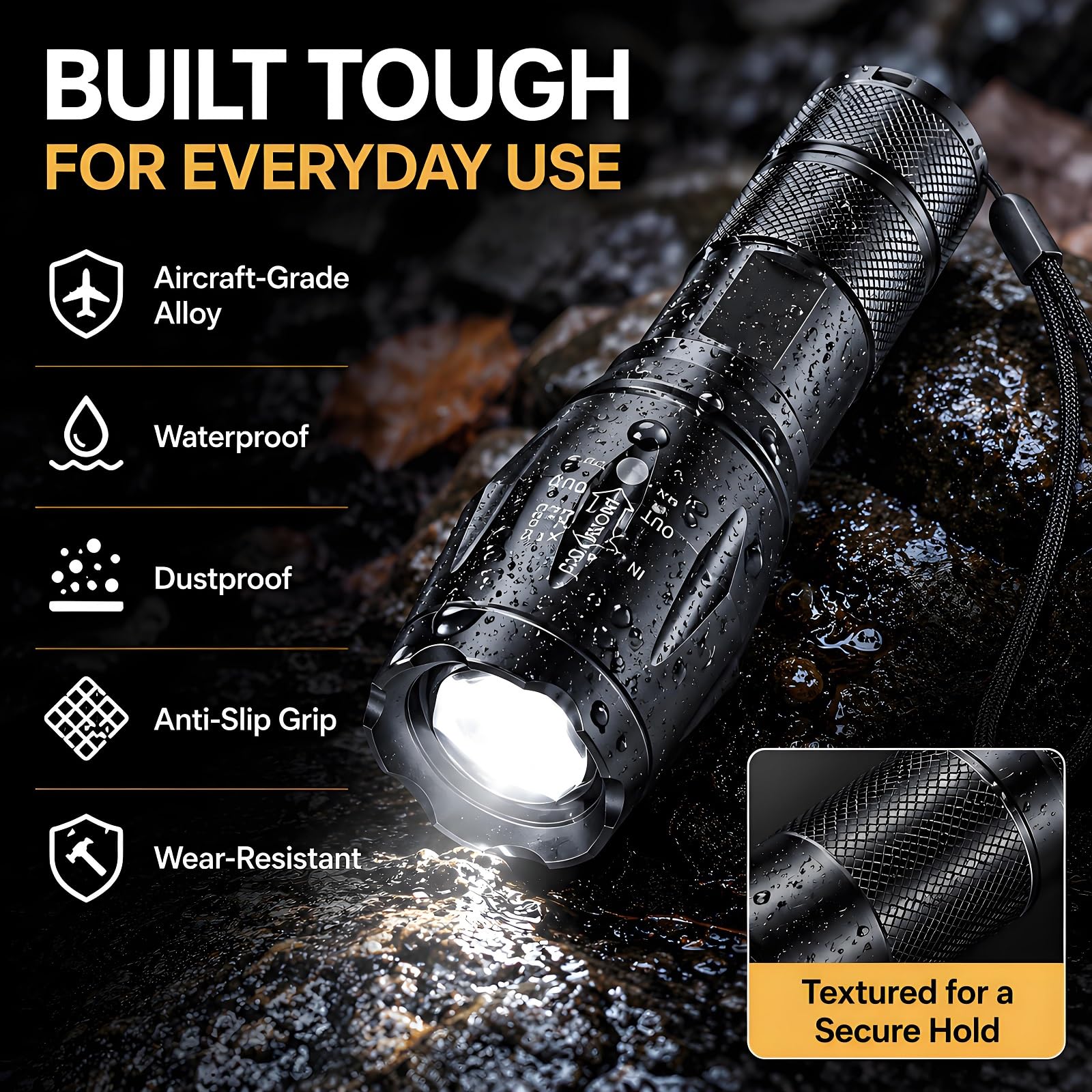Confezione da 10 Torce Potenti Tattiche Luminose a LED ad Alta Luminosità con 5 Modalità, Impermeabile e Zoomabile, Torcia Portatile per Campeggio, Escursionismo, Attività all'Aperto, Casa, Emergenza