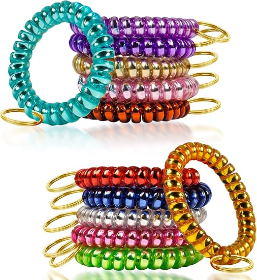 12 Colors Wrist Keychain Plastic Spring Flexible Spiral Wrist Coil Stretchable Wrist Band Wristlet Keychain Bracelet Wrist Coil for Sauna Gym Pool ID Badge and Outdoor Sports