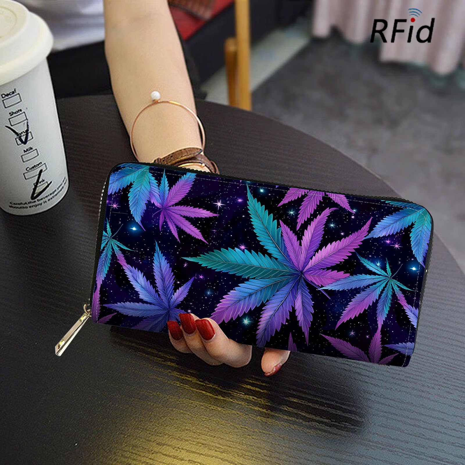 Cartera de piel con bloqueo RFID para mujer, bolso de mano con cremallera de gran capacidad, Cartera Hxr Fbm-027