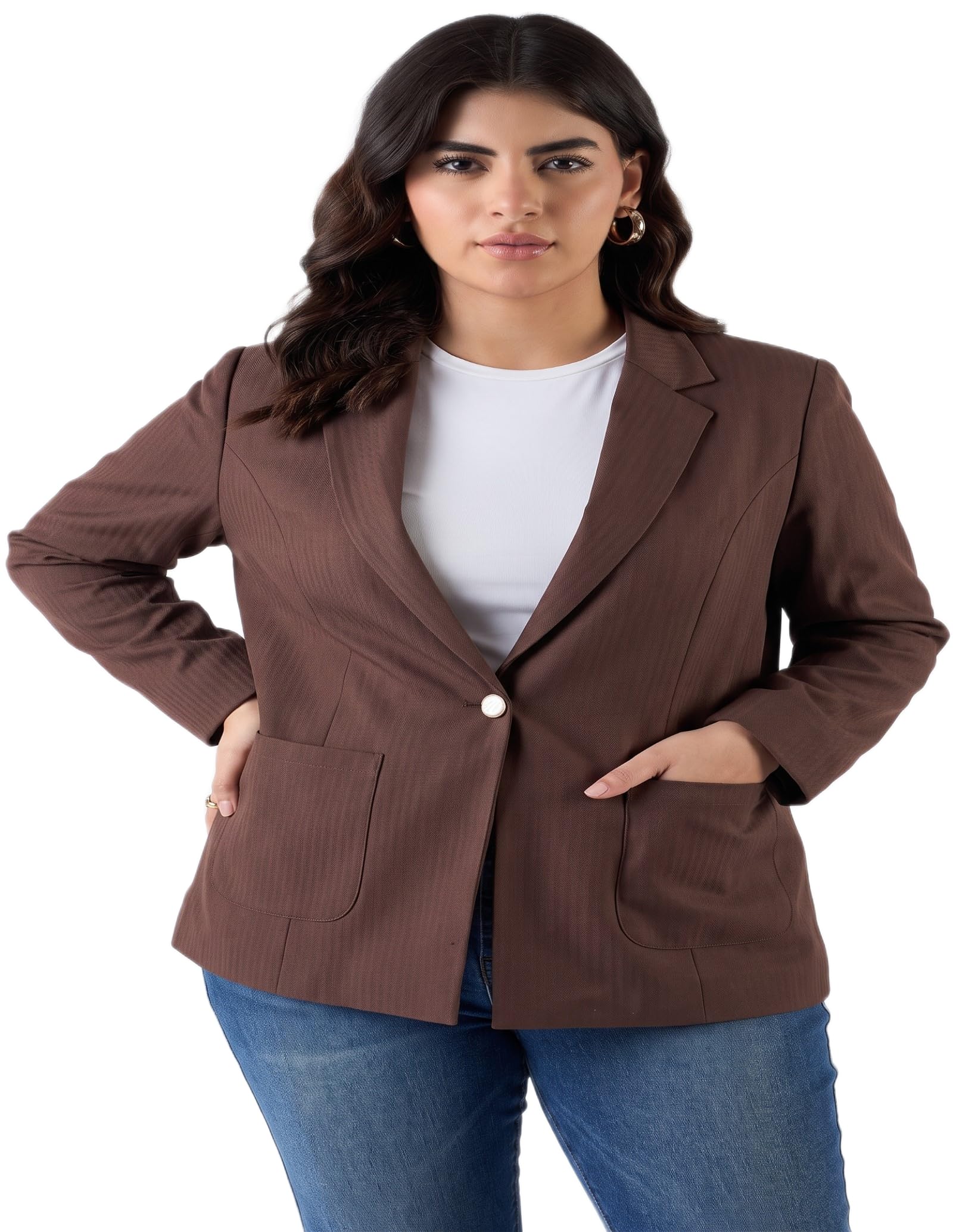 maykr Plus Size Brown Blazer for Women-picture-25