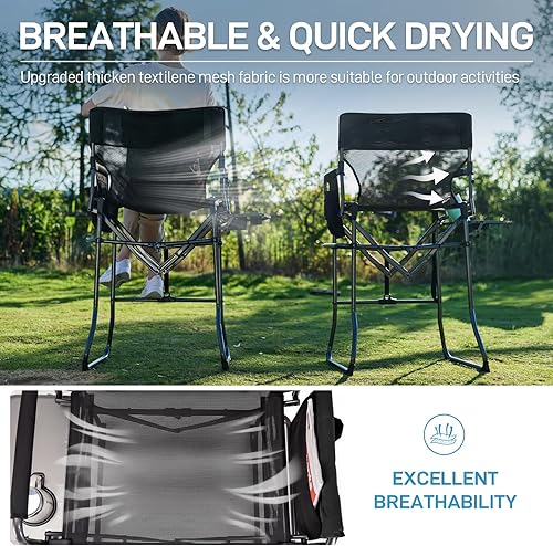 Miniatura 4 de EVER ADVANCED Silla alta de textileno para campamento, silla de directores de malla, taburete de bar plegable alto con mesa auxiliar para