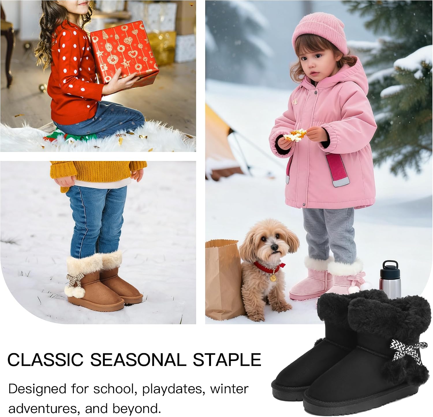 STELLE Girls Winter Boots Toddler Kids Snow Ankle Fuzzy Boots for Little/Big Kid