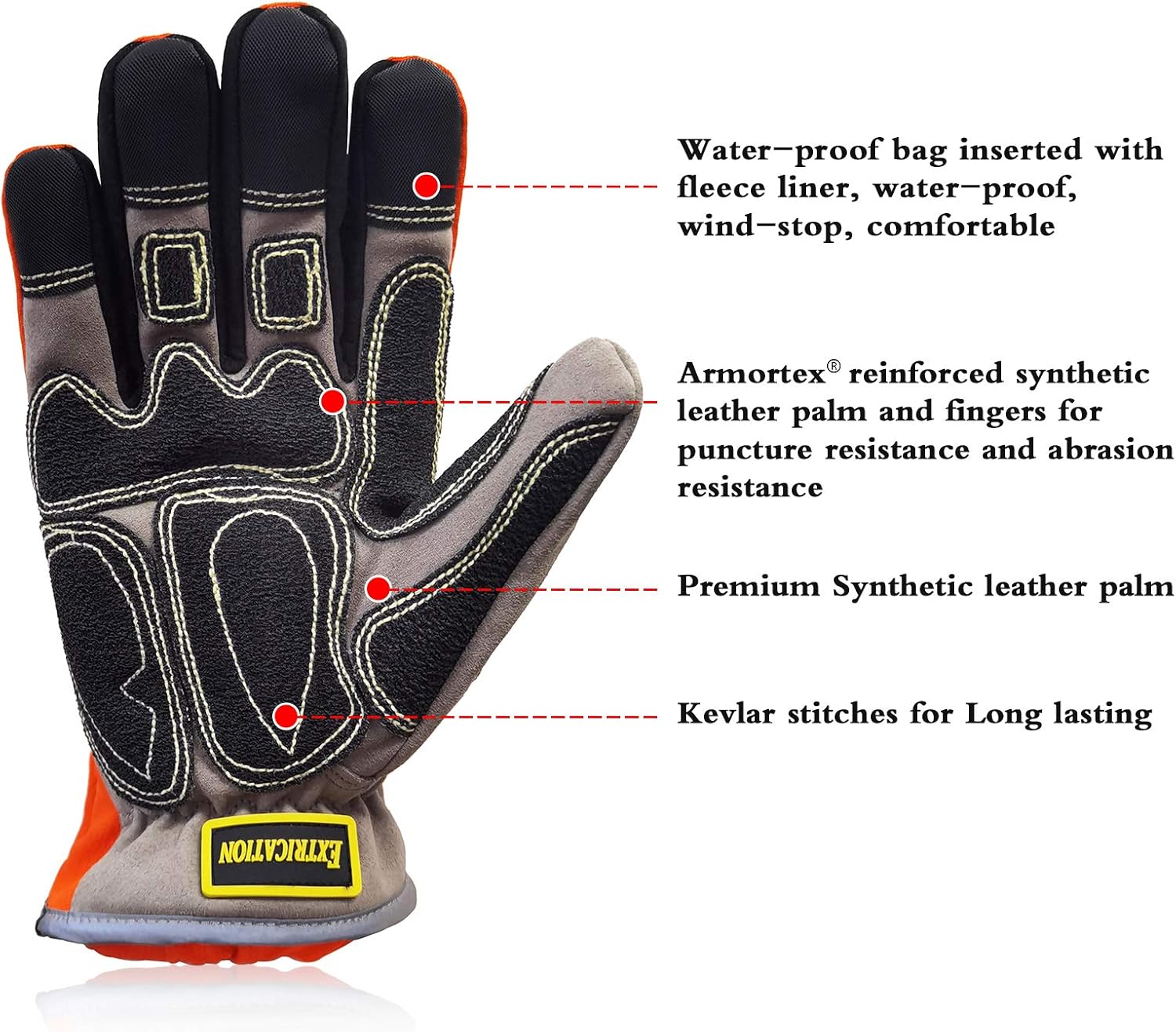 Medium Duty Extrication Recue Gloves, Cut Resistant, Oil & Water Resistant, EN388 Rate 4242XP/4131, Orange/Yellow