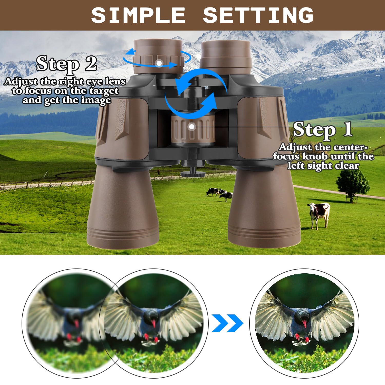 Jumelles haute puissance 20 x 50 pour adultes avec adaptateur smartphone, HD professionnel/quotidien, étanches - Jumelles compactes pour observation des oiseaux, randonnée, concert, voyage