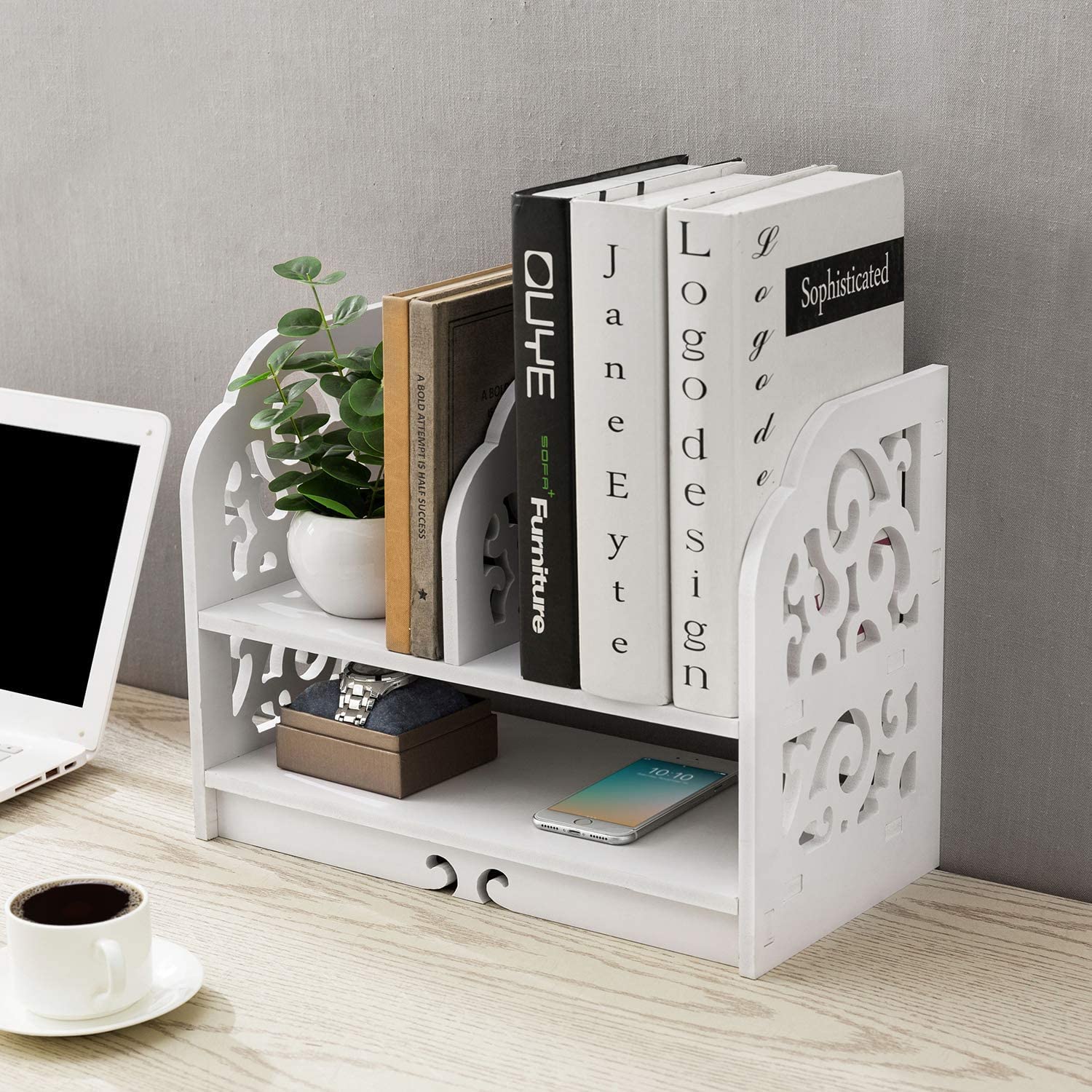 SS Arts Desktop Book and Stationary Organizer Rack, Countertop Bookcase ...