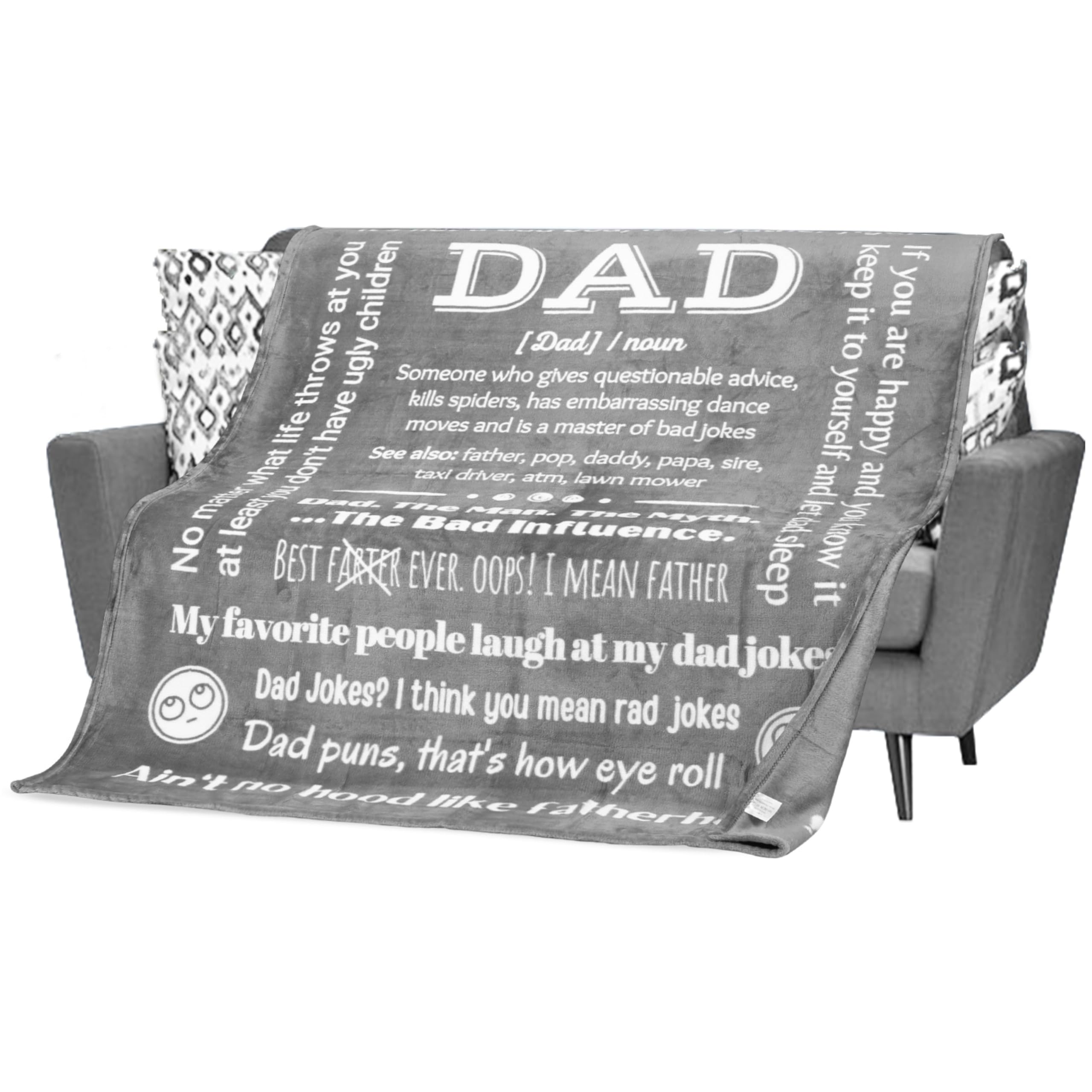 FILO ESTILOFunny Dad Blanket, Dad Birthday Gifts from Son, Daughter, Unique Things for Dad Who Wants Nothing, Father's Day 65x50Inches (Grey)