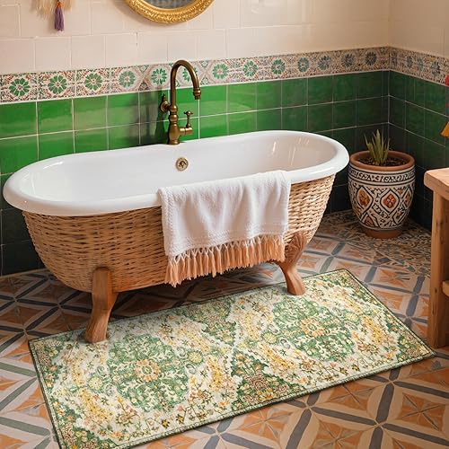Miniatura 10 de Lahome Alfombra de pasillo floral bohemia, alfombra de pasillo de cocina de 2 pies 8 x 8 pies, suave, lavable, antideslizante, no se desprende,