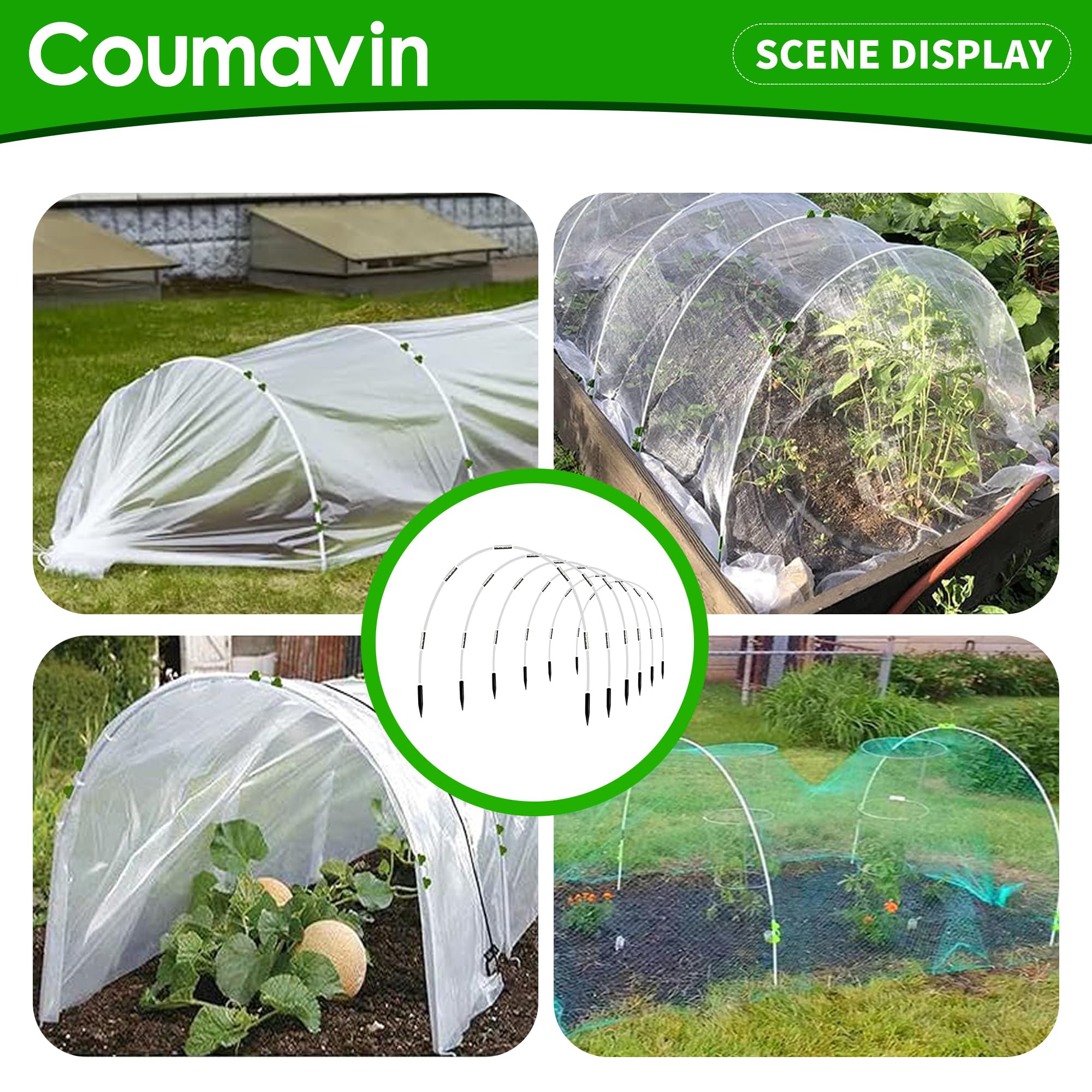 Juego de 36 aros de invernadero para túnel de cultivo, aros de jardín para camas elevadas, cubierta de fila, marco de aro de fibra de vidrio flexible, kit de aros de bricolaje para exteriores, 12