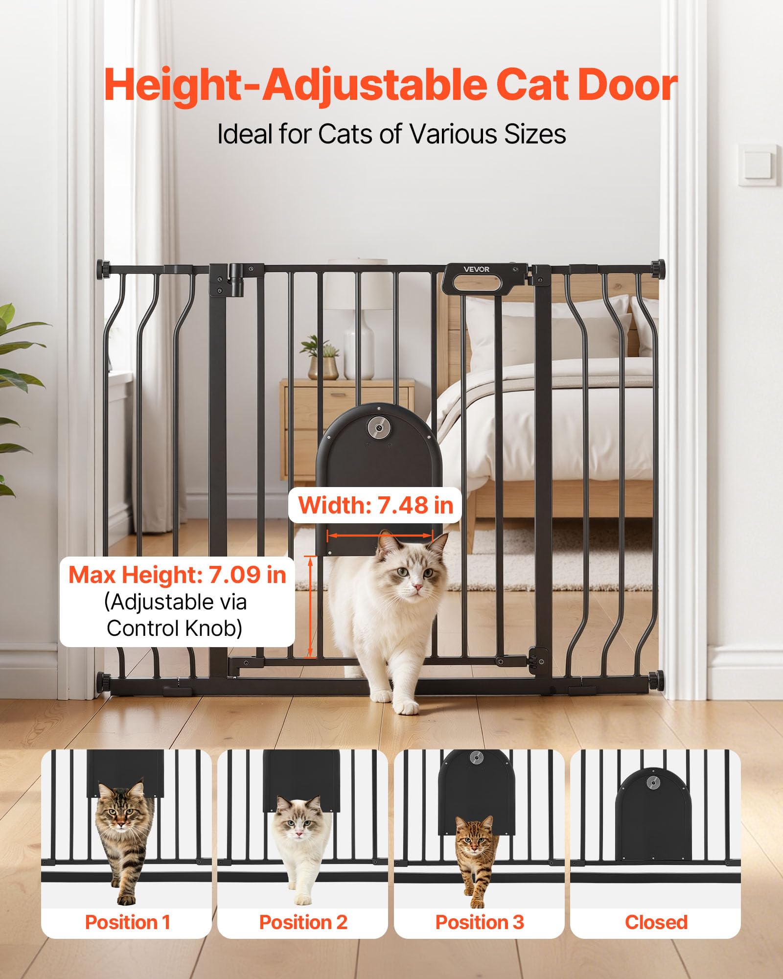 VEVOR Barrera de Seguridad para Niños, 76 cm x 75-111 cm, Valla de Seguridad Infantil con Puerta Ajustable para Gatos, Bloque Doble y Apertura en Dos Sentidos, para Escaleras Hogar, Color Negro