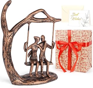 Kresecioo Romantic Couple Cast Iron Statue - Anniversary Wedding Valentines Gifts for Wife Husband with Love Keepsake & Card