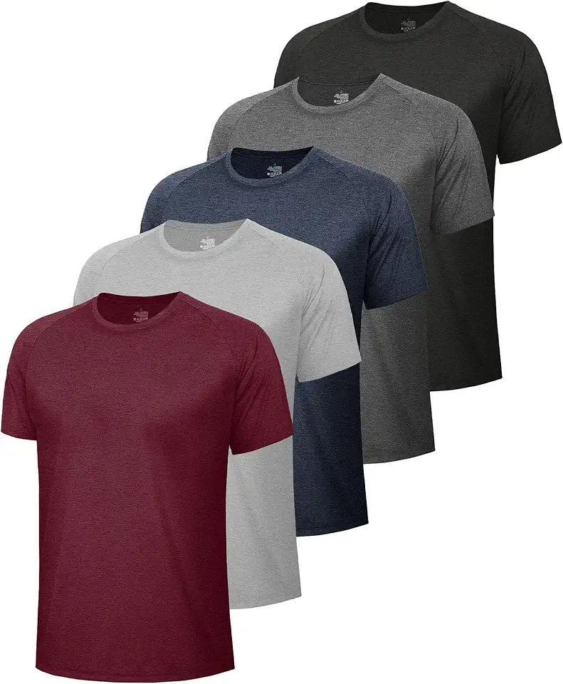 BOOJO 5 Pack Workout Shirts for Men-Quick Dry Black Gym Moisture Wicking Short Sleeve T-Shirts for Running Athletic Casual