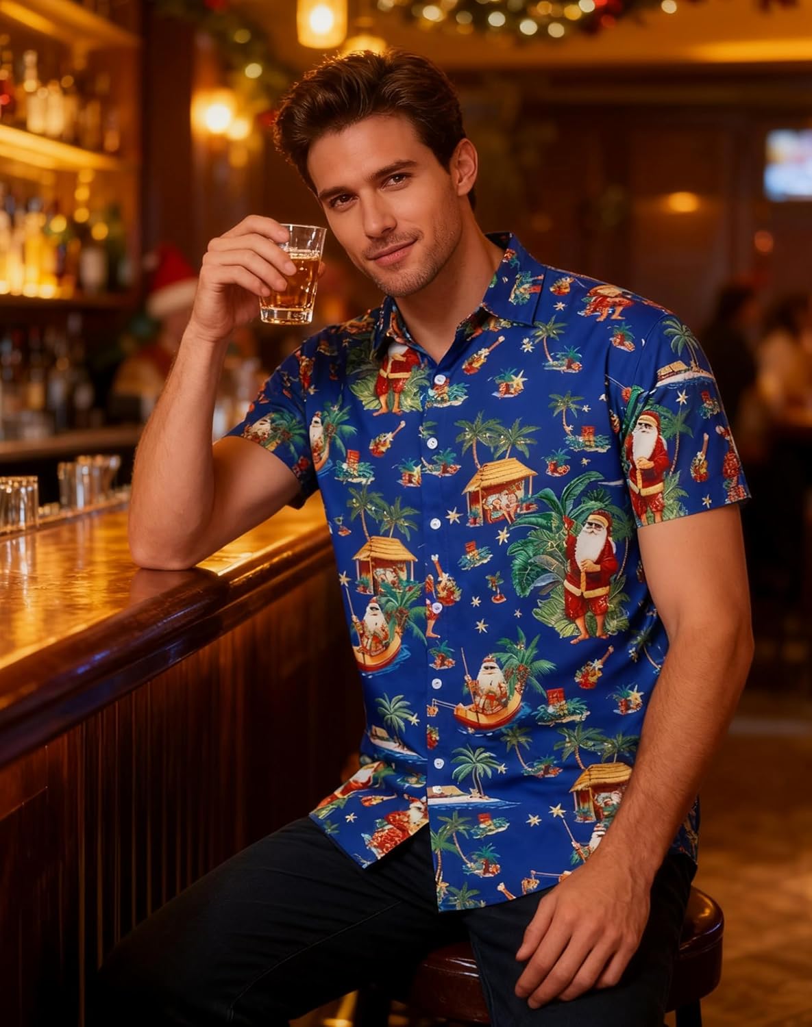 uideazone Mens Ugly Christmas Hawaiian Shirts Santa Claus Party Tropical Shirt M-4XL - Image 4