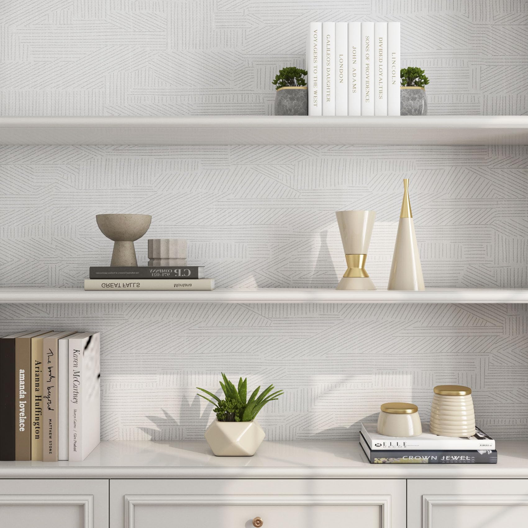 FunStick 40CM×12M Carta da Parati Armadio Bianca Pellicola Adesiva per Mobili Cucina a Righe Bianco e Grigio Rivestimento Parete Camera da Letto Bagno Carta Adesiva Bianca Rotolo Carta Adesiva Cucina
