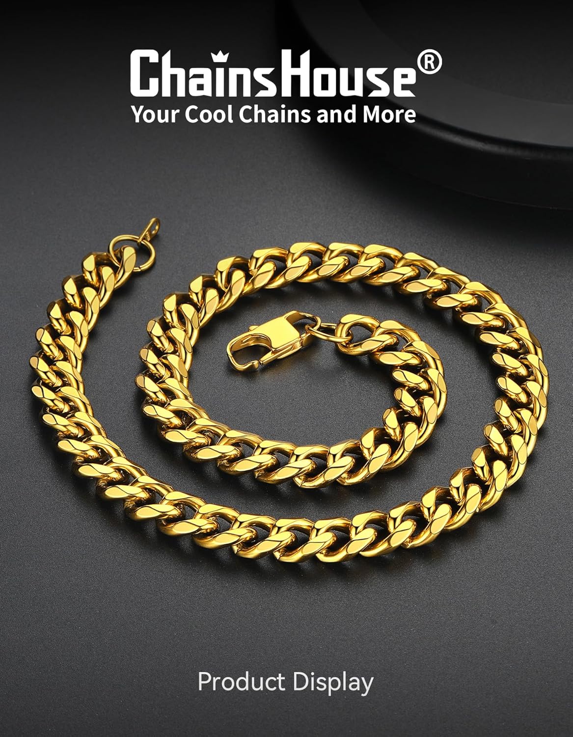 ChainsHouse Miami Cuban Chain Necklace for Men Women, 3mm/6mm/9mm/12mm Width, 316L Stainless Steel/14K Gold/Black Plated, Hypoallergenic Mens Hip Hop Chain, 14"/18"/20"/22"/24"/26"/28"/30" - Image 3