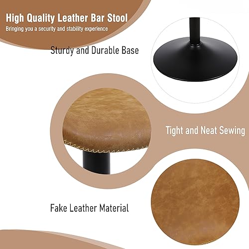 Miniatura 4 de Bar Stools, Swivel Counter Height Barstools with Back, Adjustable Modern Bar Chairs, Tall Armless PU Leather Kitchen Island Stool (Yellow, Set of 2)