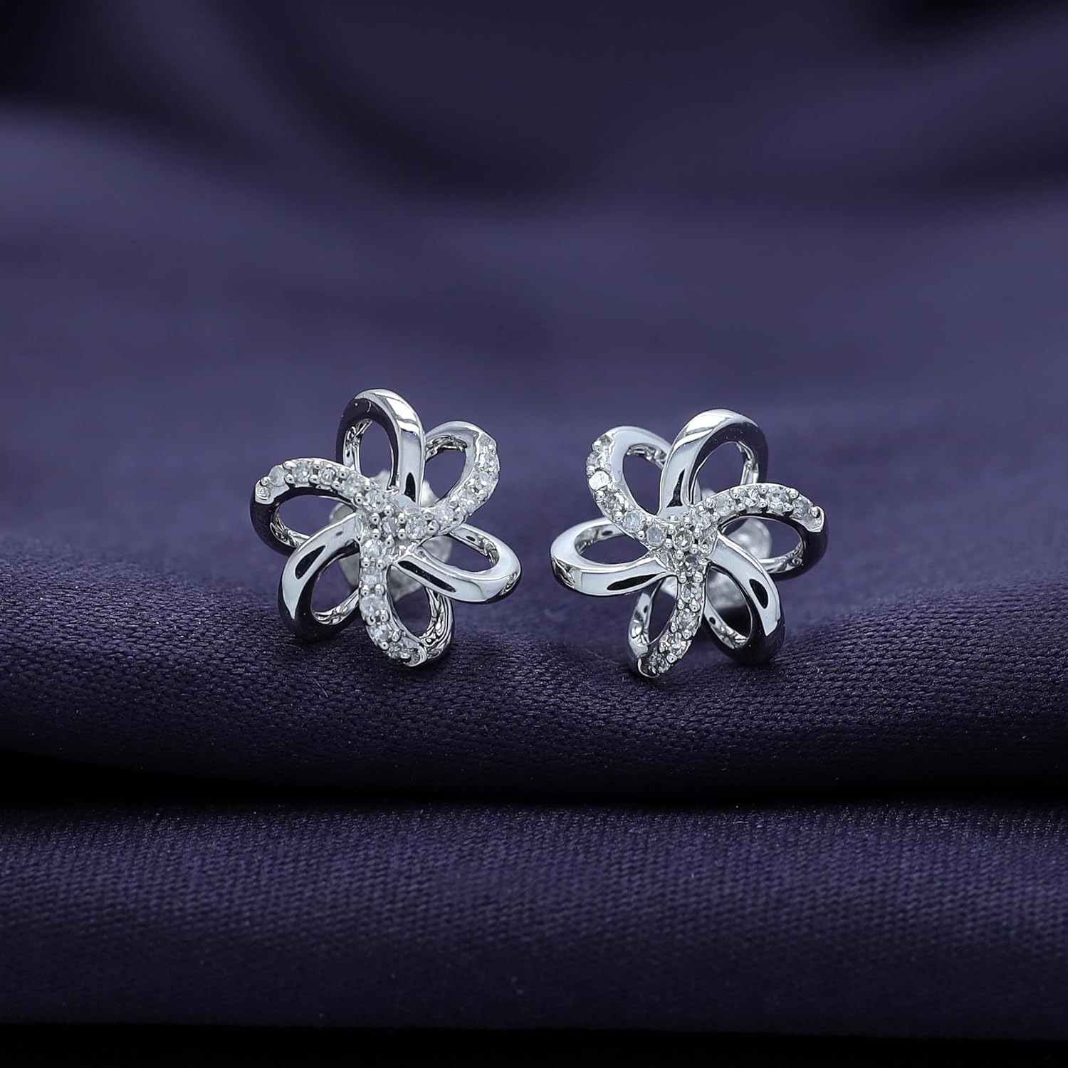 Spiral Flower Stud Earrings For Women Round Natural Diamond Accent Plumeria Flower Stud Earrings in 10K gold or 925 Sterling Silver Jewelry Gifts For Her - Image 3