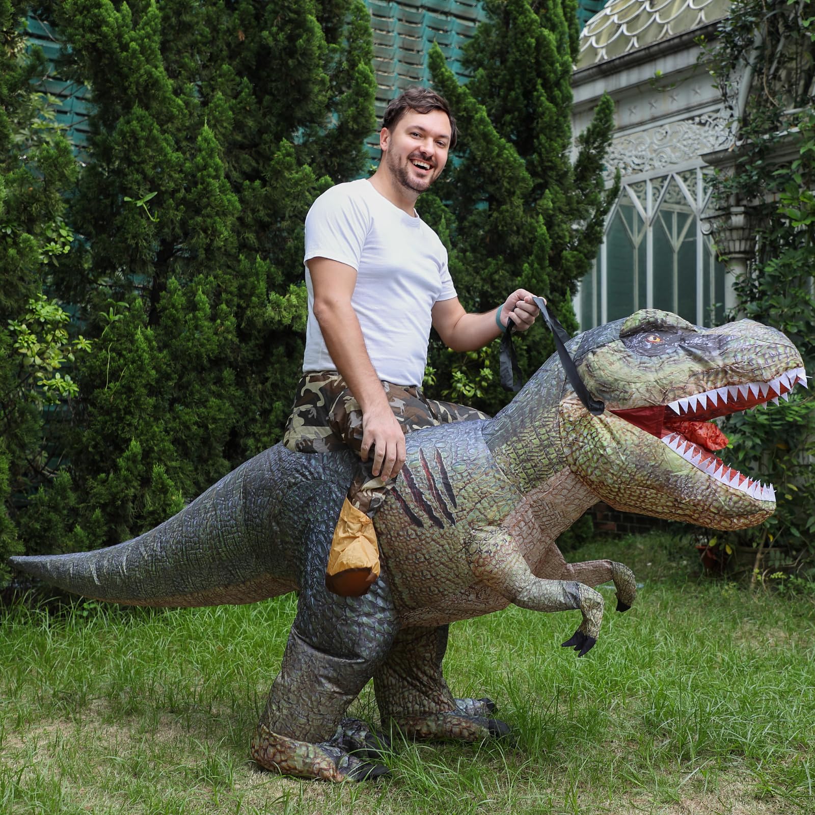 LMYOVE Disfraz inflable de dinosaurio de Halloween para adultos, divertido disfraz de Halloween para mujeres y hombres (pilas no incluidas)