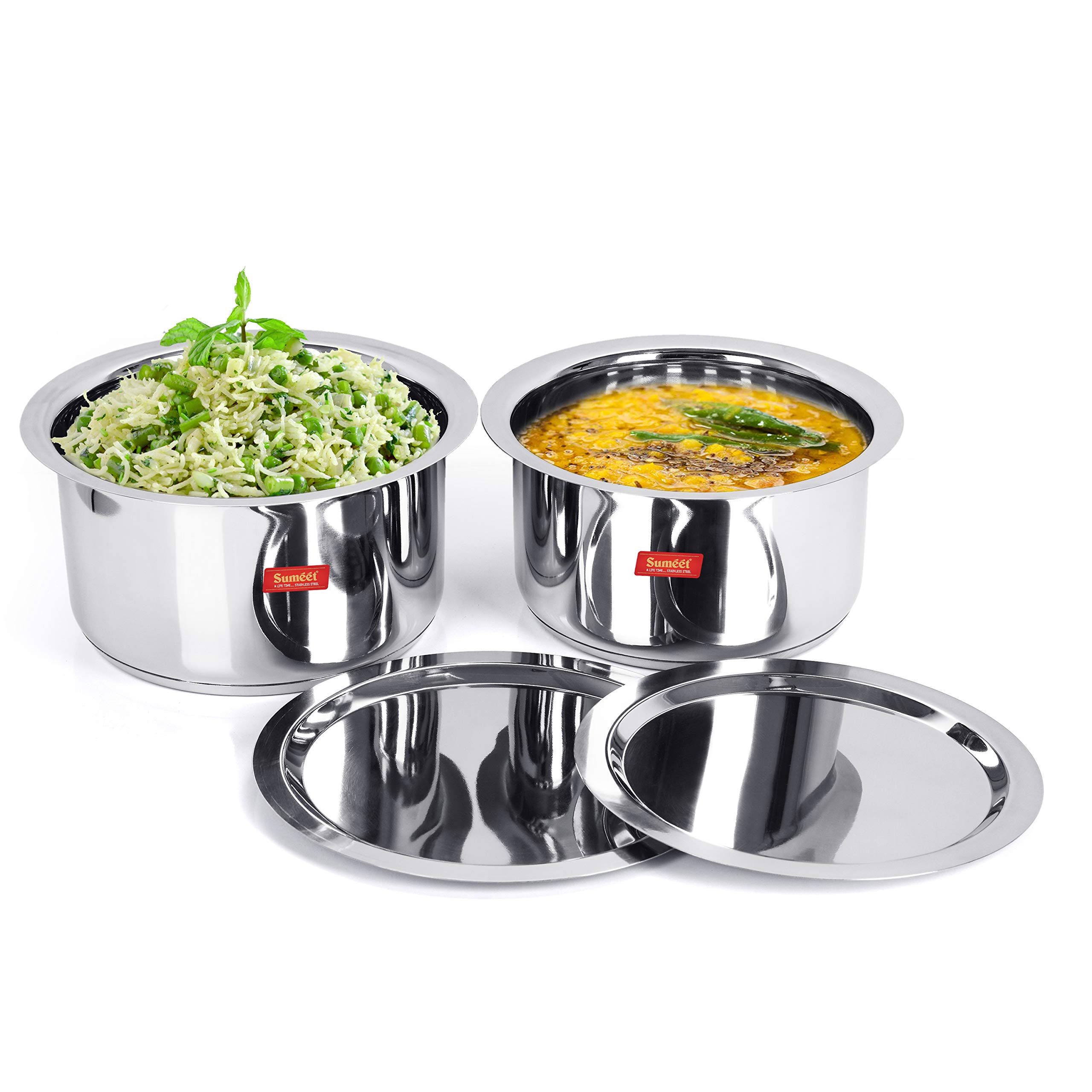 Sumeet Stainless Steel Cookware Set, 3.5 L, 4 L, 2 Piece (Silver, Mirror Finish, 3.5 & 4 Liters) 4