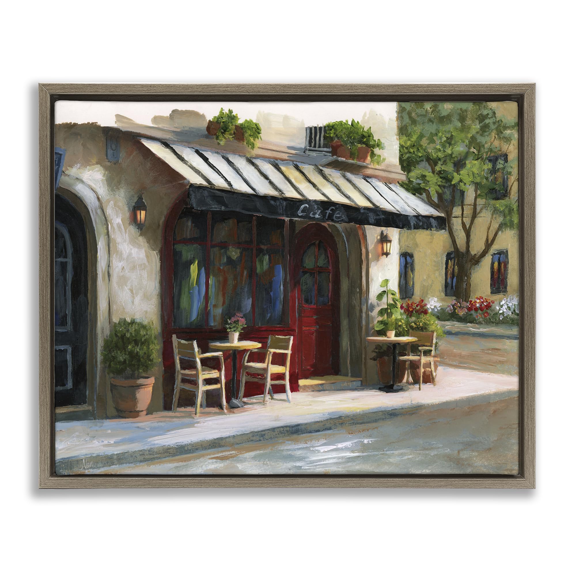 Stupell Industries Montalcino Elm (Textured) 'Charming Sidewalk Cafe Tables'| Floating Frame Canvas Art