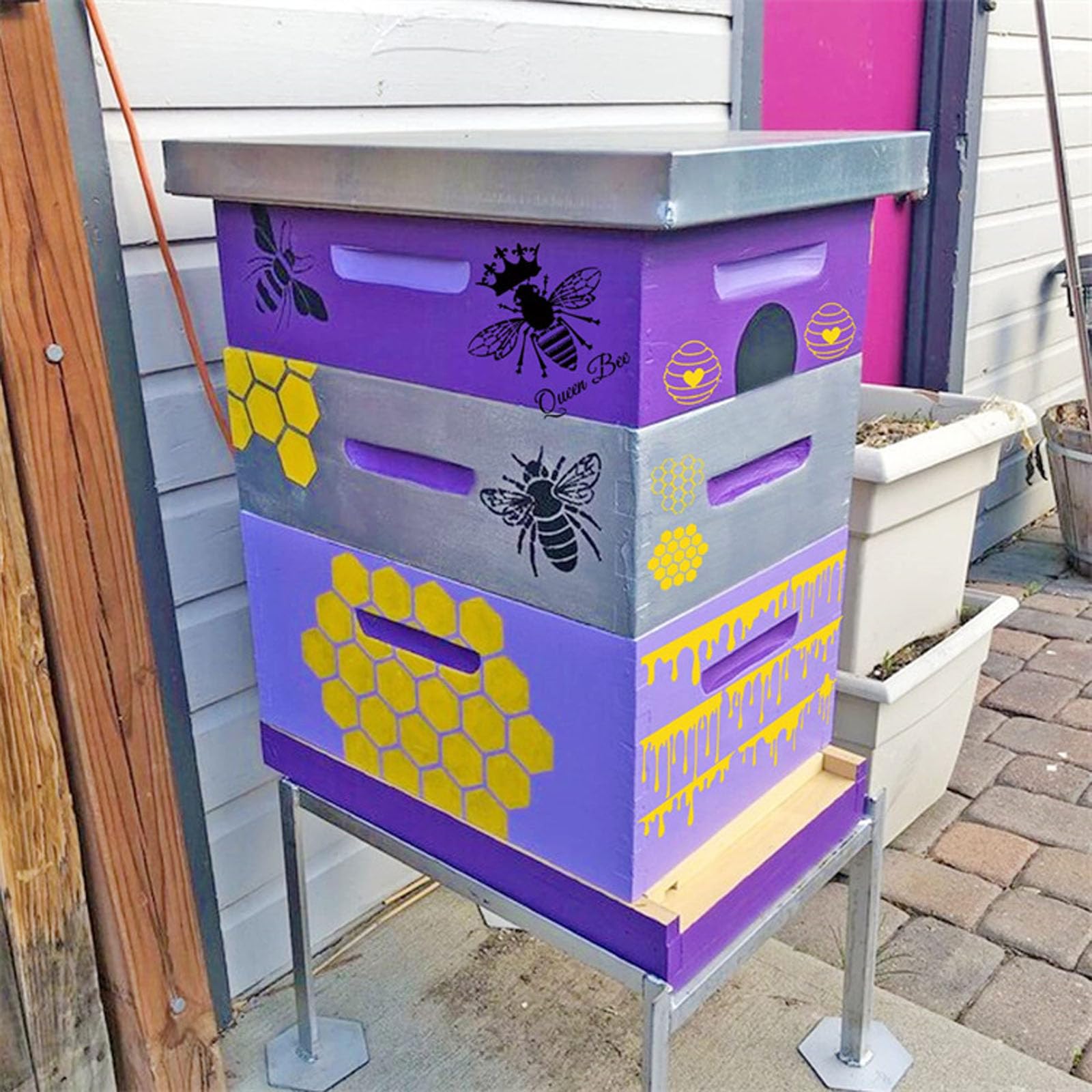 CSTYWC 6PCS Reusable Bee Stencils Bee Honeycomb Stencil for Painting on Wood Signs Furniture DIY Crafts Wall Canvas Fabric Plastic Drawing Template for Painting on Wood Tile Paper Fabric Floor Wall - Image 4