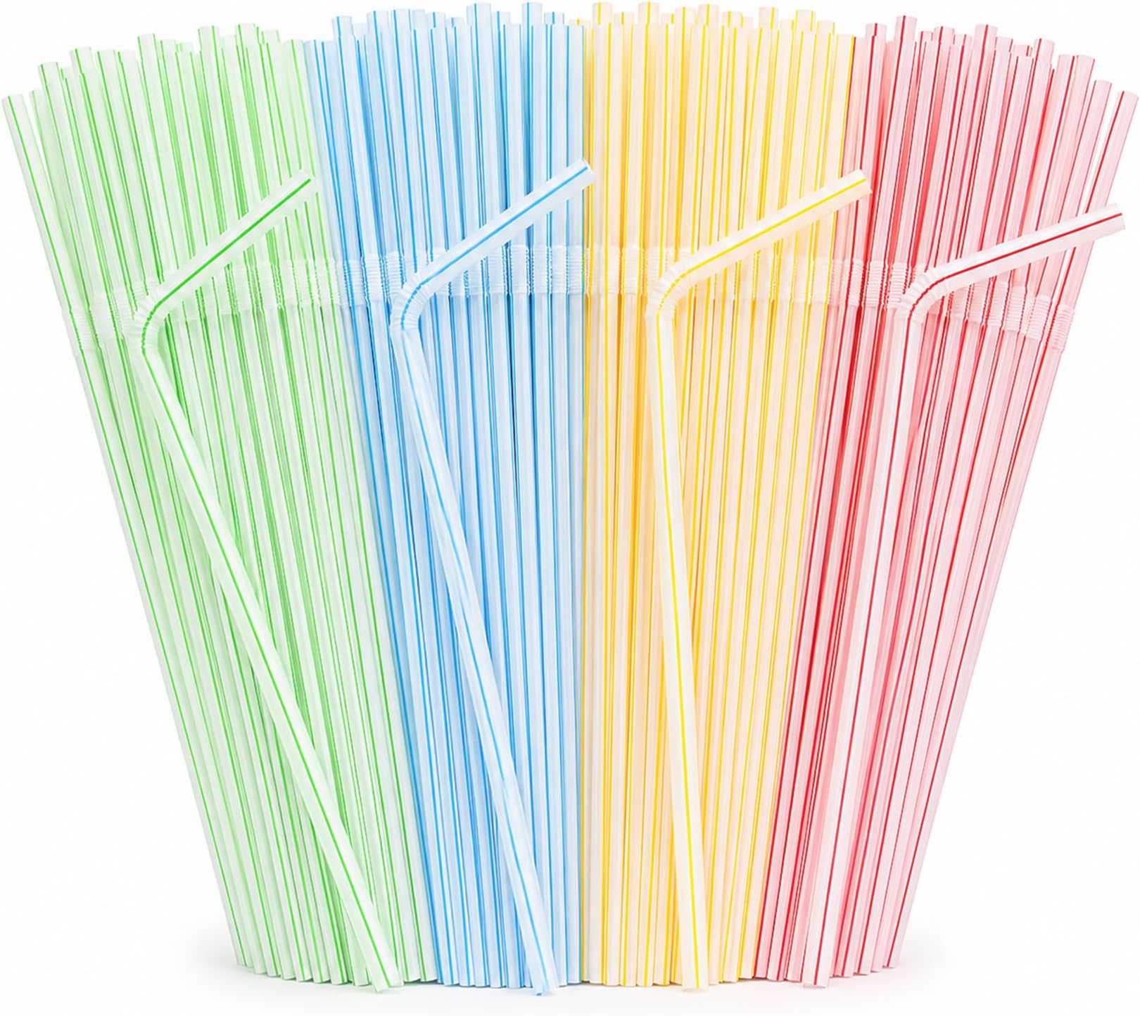 150PCS Disposable Plastic Drinking Straws - Flexible Straws Disposable Long Colorful PP Plastic Striped Assorted Colors for Home Use Milk Juice Drinks